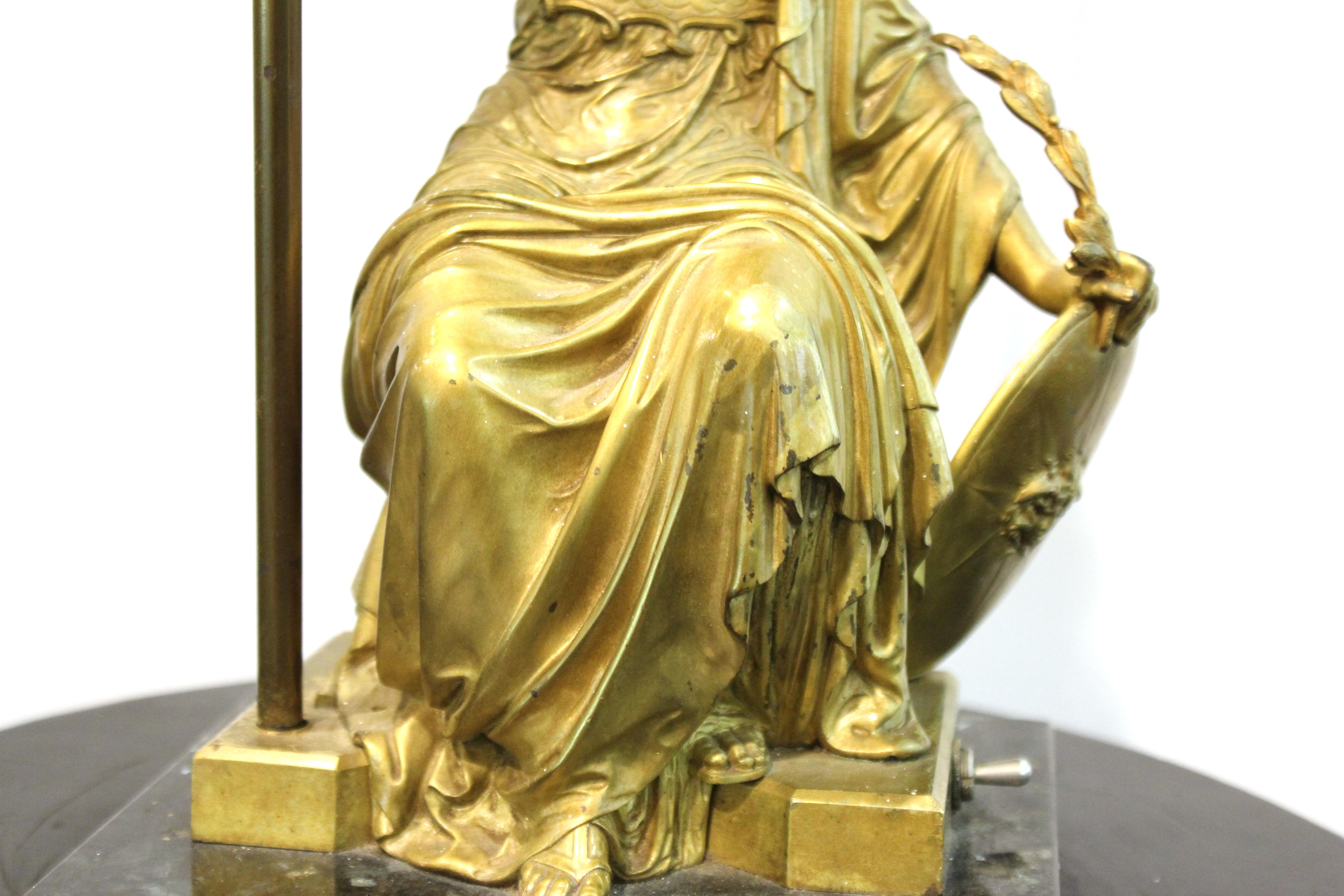 French Neoclassical Revival Style Table Lamp With Seated Bronze Athena Sculpture 1