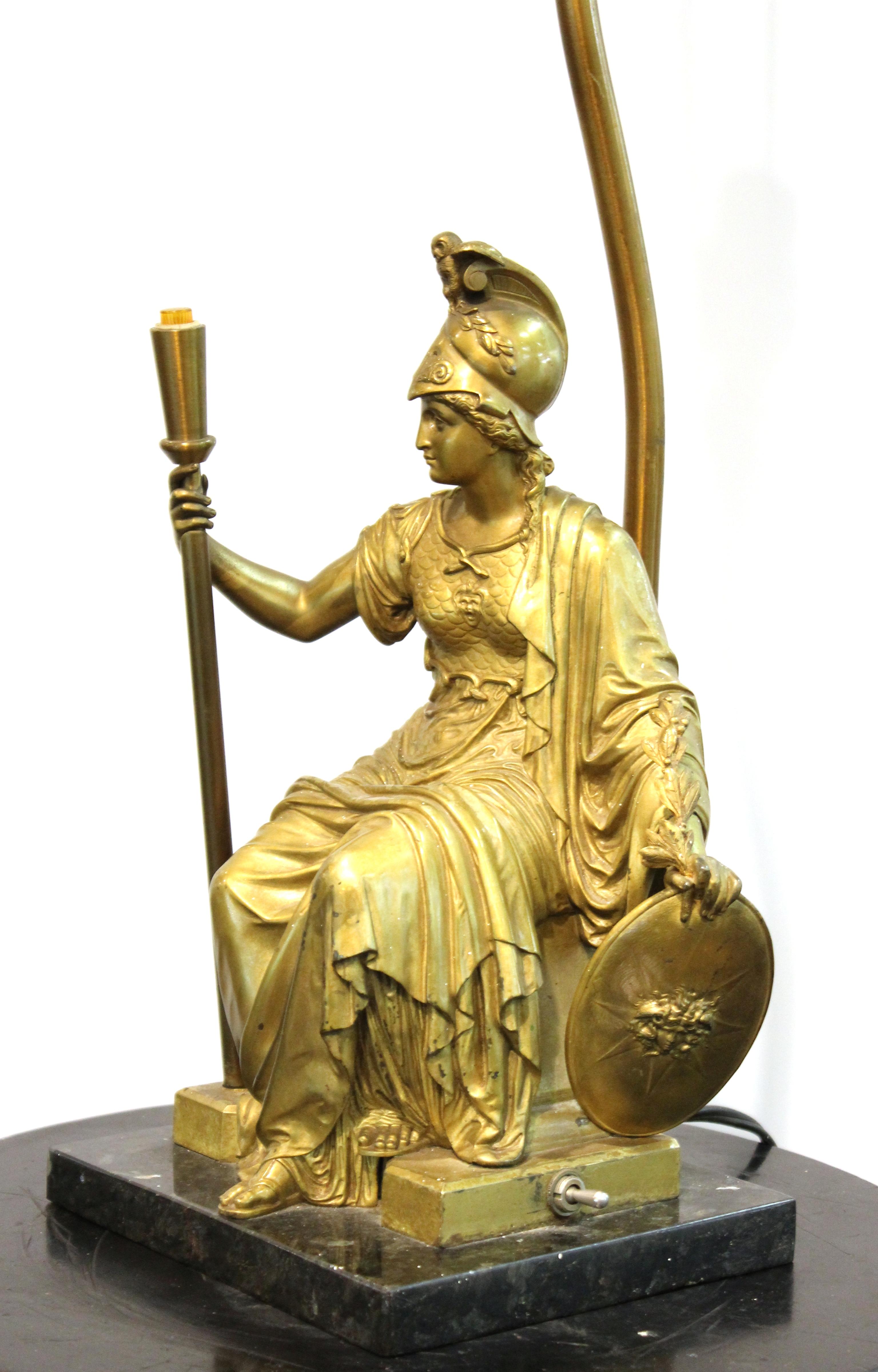 French Neoclassical Revival Style Table Lamp With Seated Bronze Athena Sculpture 2