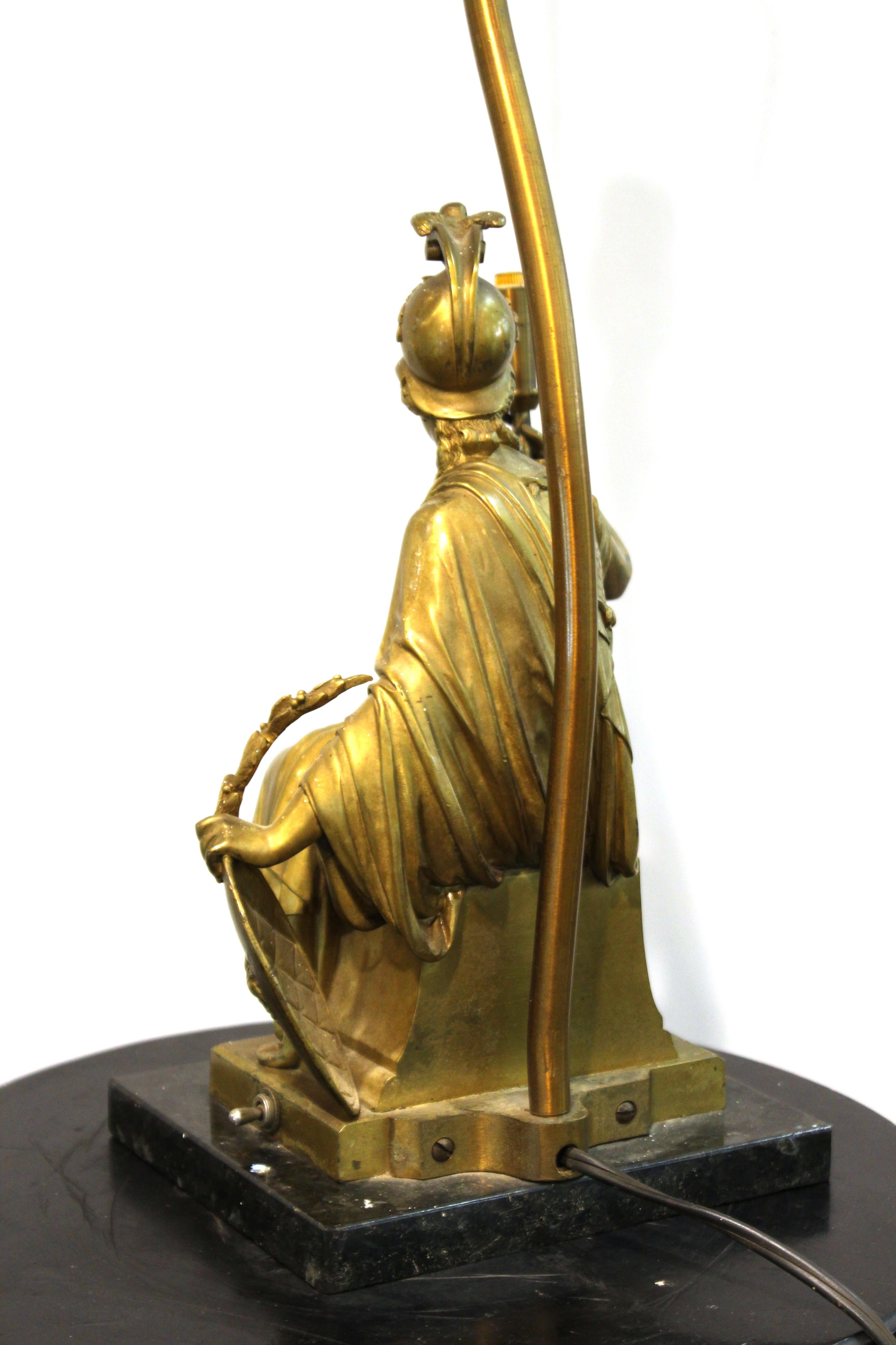 French Neoclassical Revival Style Table Lamp With Seated Bronze Athena Sculpture 3