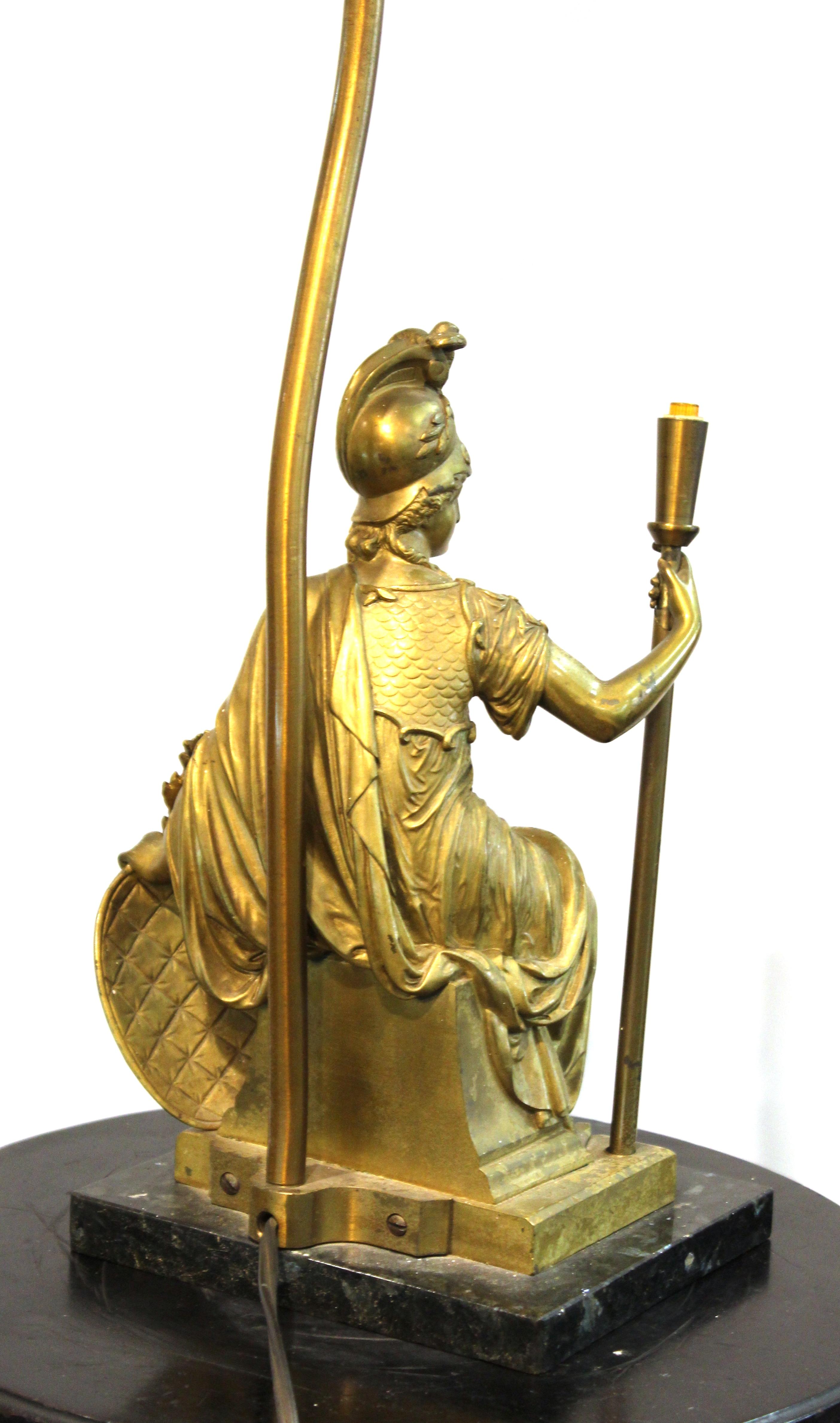 French Neoclassical Revival Style Table Lamp With Seated Bronze Athena Sculpture 4