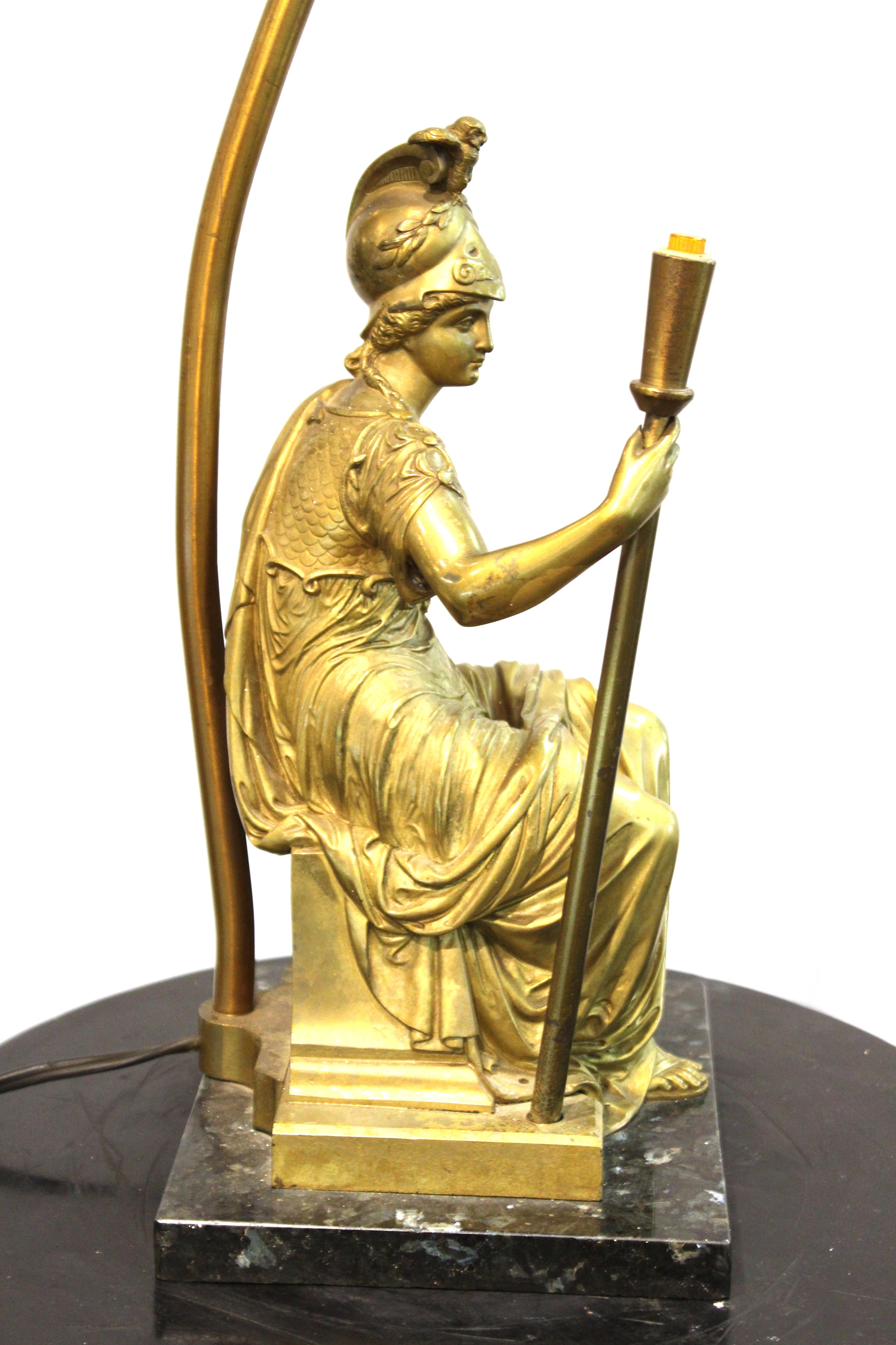 French Neoclassical Revival Style Table Lamp With Seated Bronze Athena Sculpture 5