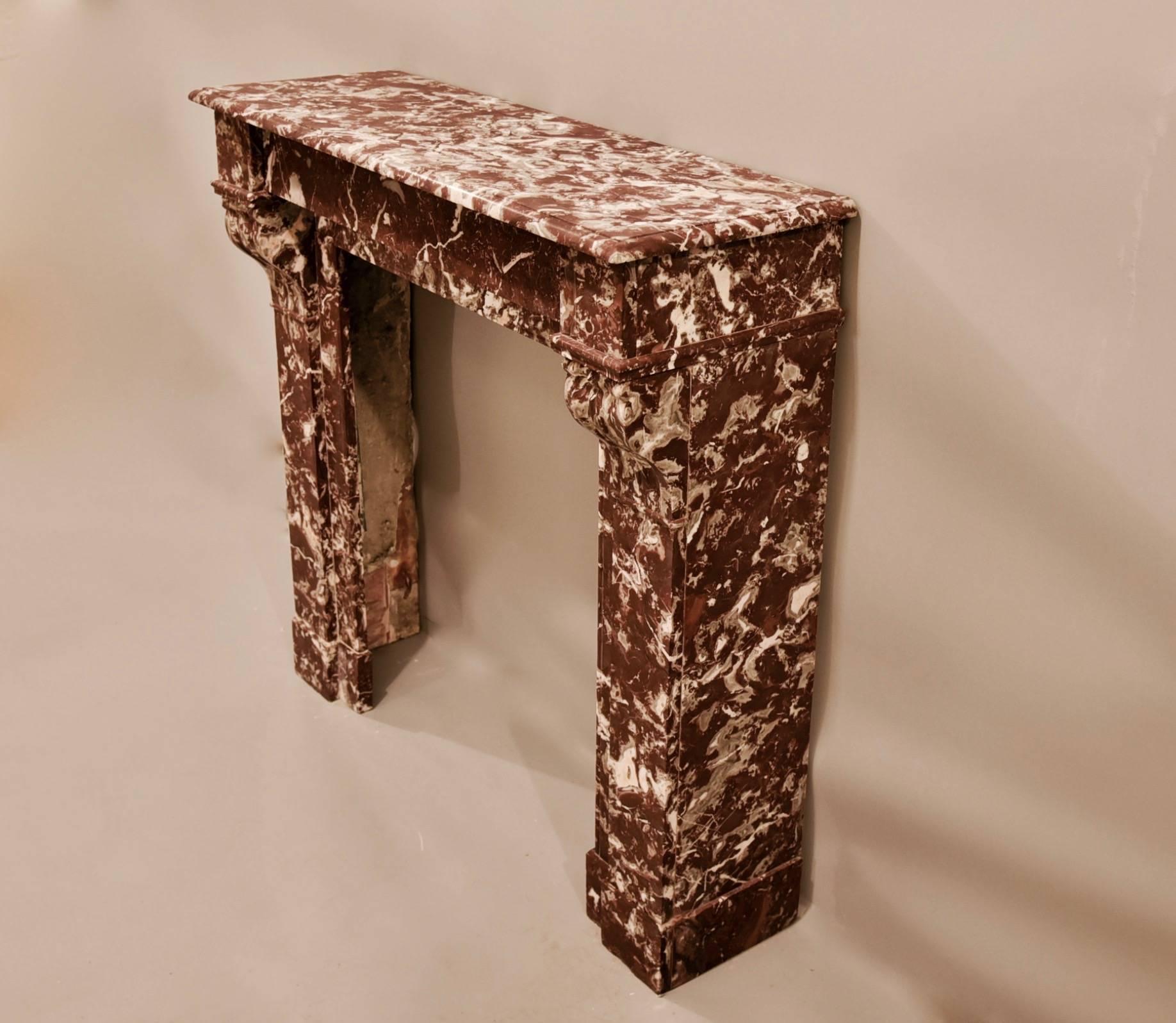 French Neoclassical Louis XVI Rouge Marble Mantel, France, 1880 For Sale