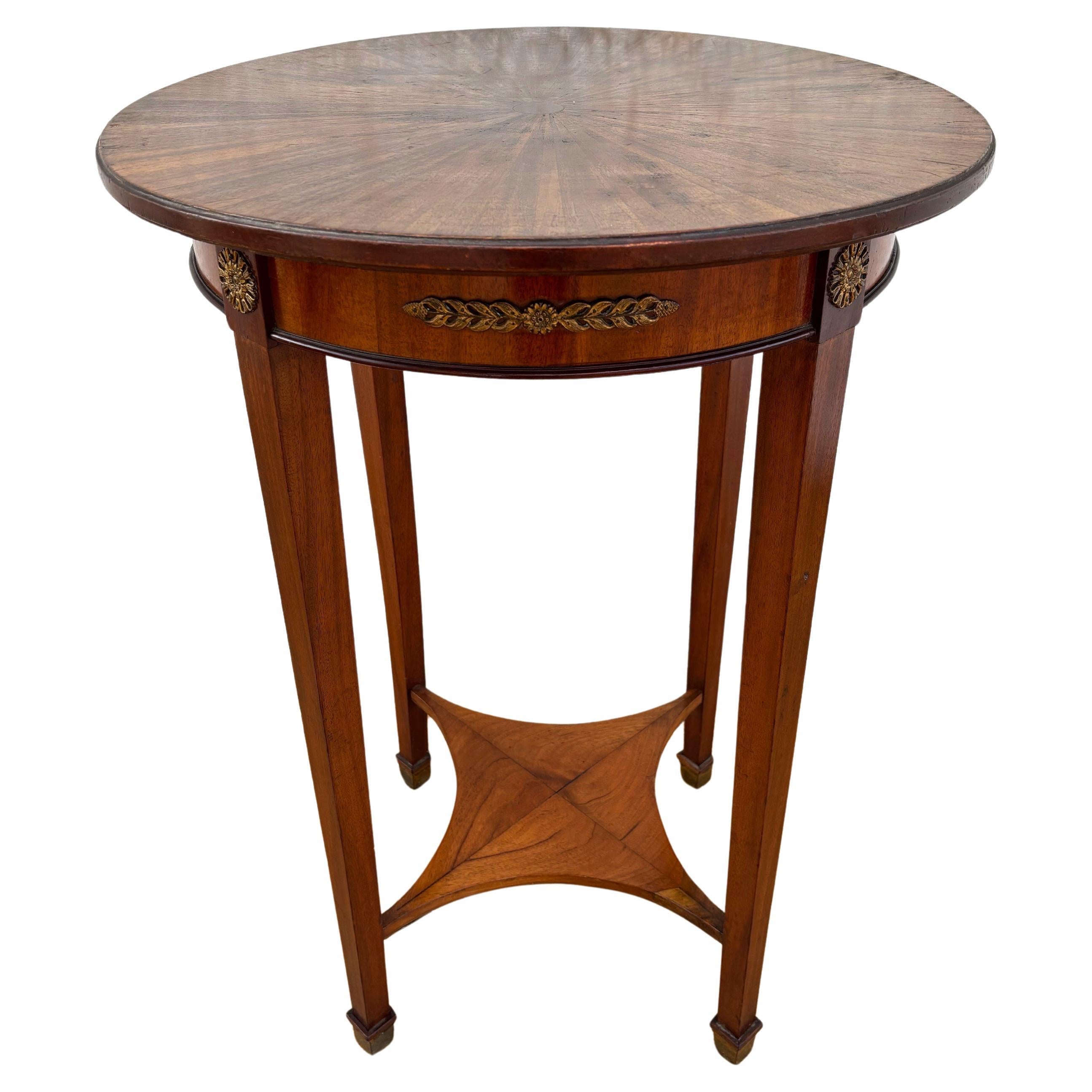 French Neoclassical Round Gueridon with Bronze Mounts, Early 20th Century For Sale