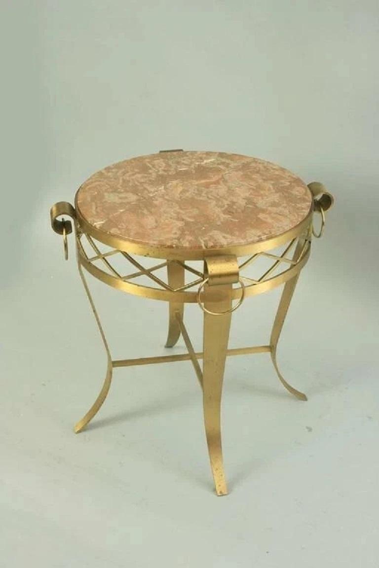 French Neoclassical Round Rouge Marble Top Bronze Gueridon Occasional Side Table en venta 4