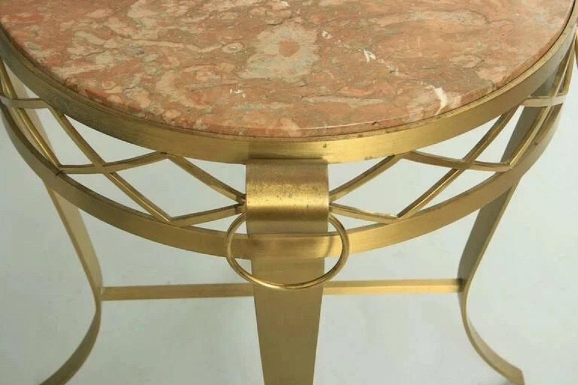 French Neoclassical Round Rouge Marble Top Bronze Gueridon Occasional Side Table Sudamericano en venta