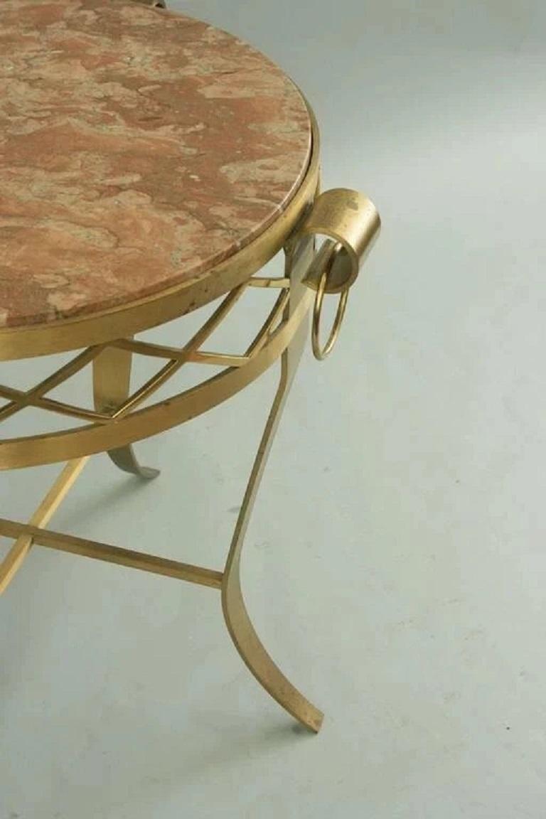 French Neoclassical Round Rouge Marble Top Bronze Gueridon Occasional Side Table en venta 1