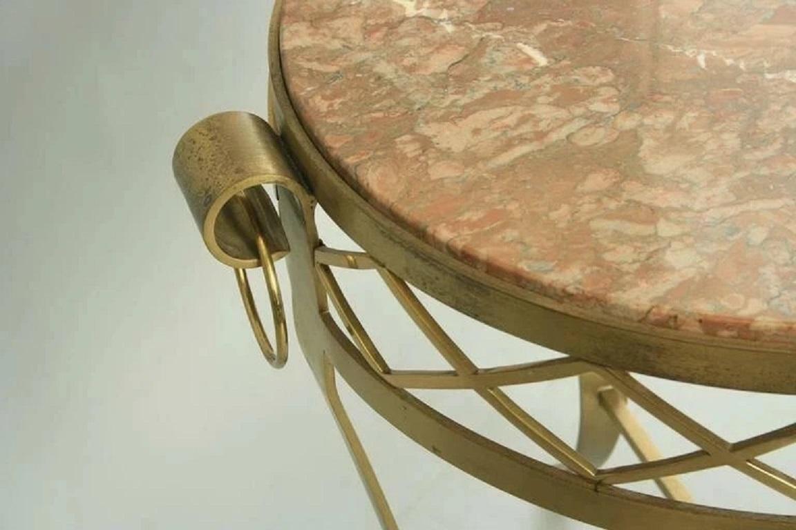 French Neoclassical Round Rouge Marble Top Bronze Gueridon Occasional Side Table en venta 2