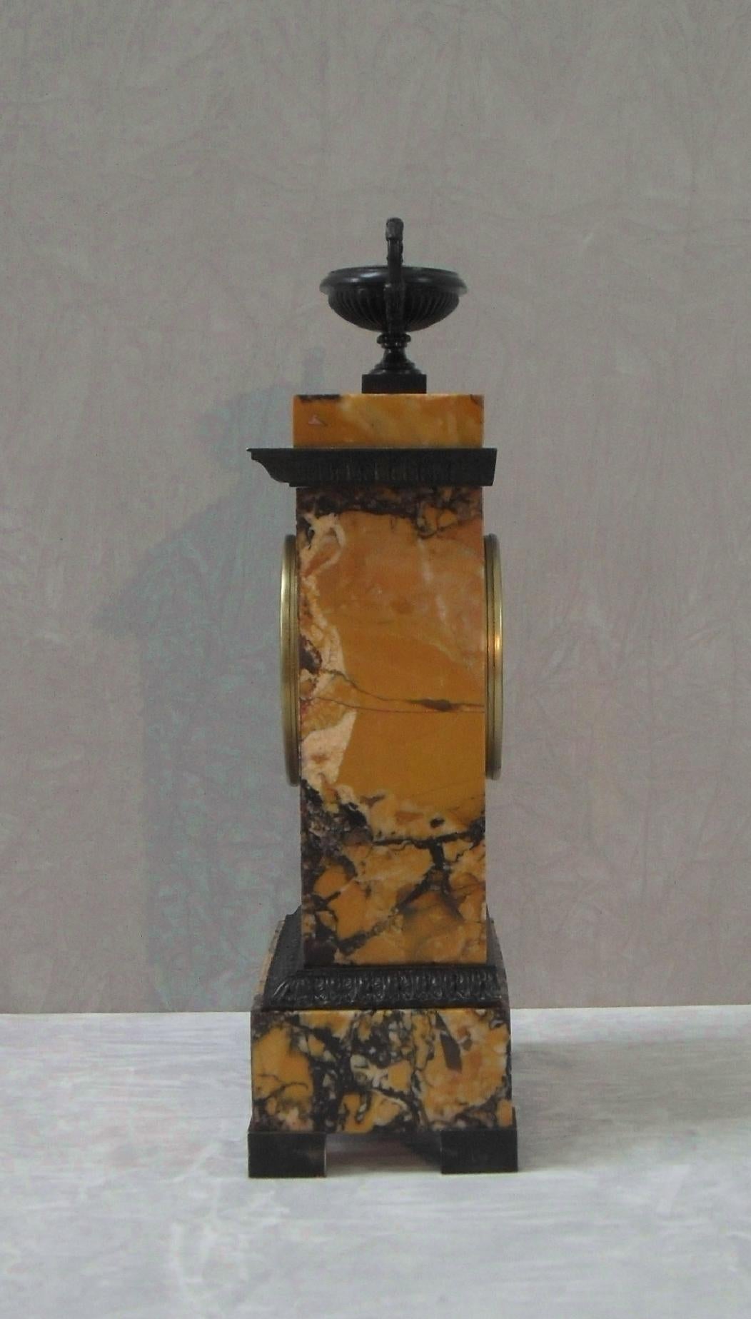 French Neoclassical Sienna Marble and Bronze Mantel Clock 3