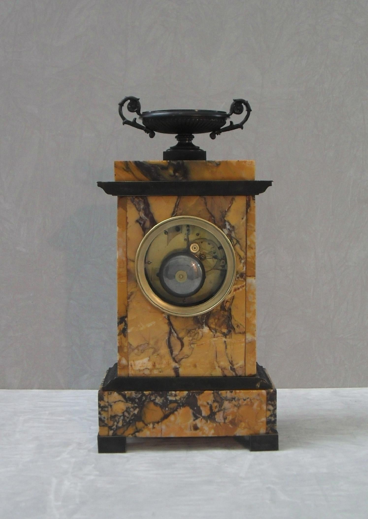 French Neoclassical Sienna Marble and Bronze Mantel Clock 4