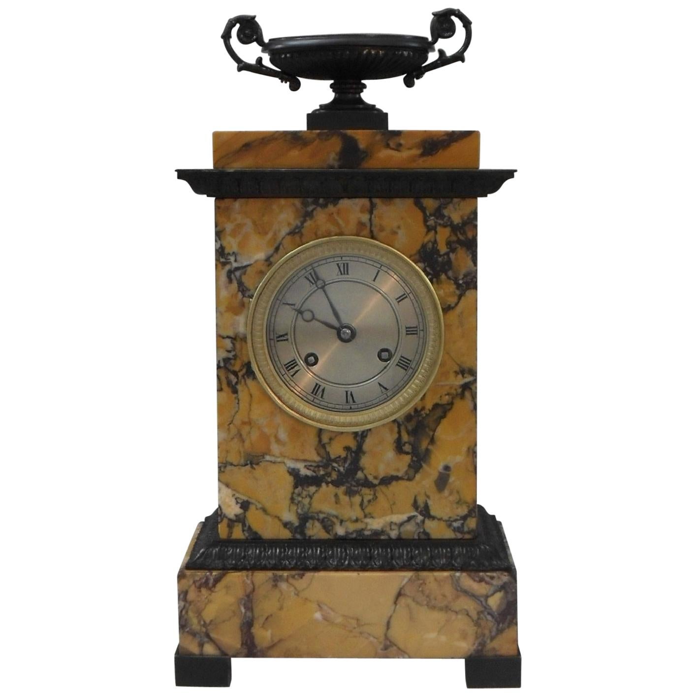 French Neoclassical Sienna Marble and Bronze Mantel Clock