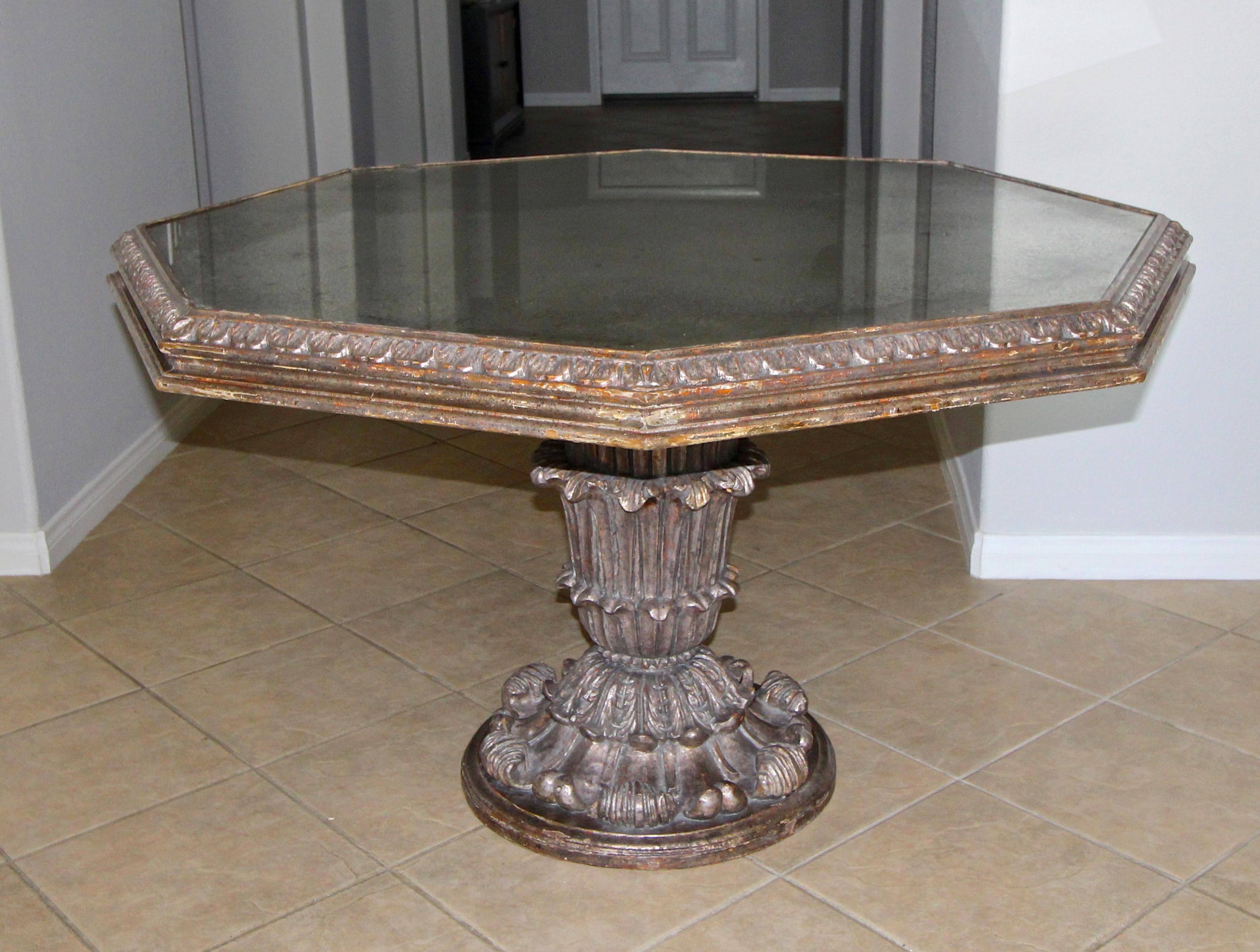 French Neoclassical Silver Giltwood Hexagon Centre Table 7