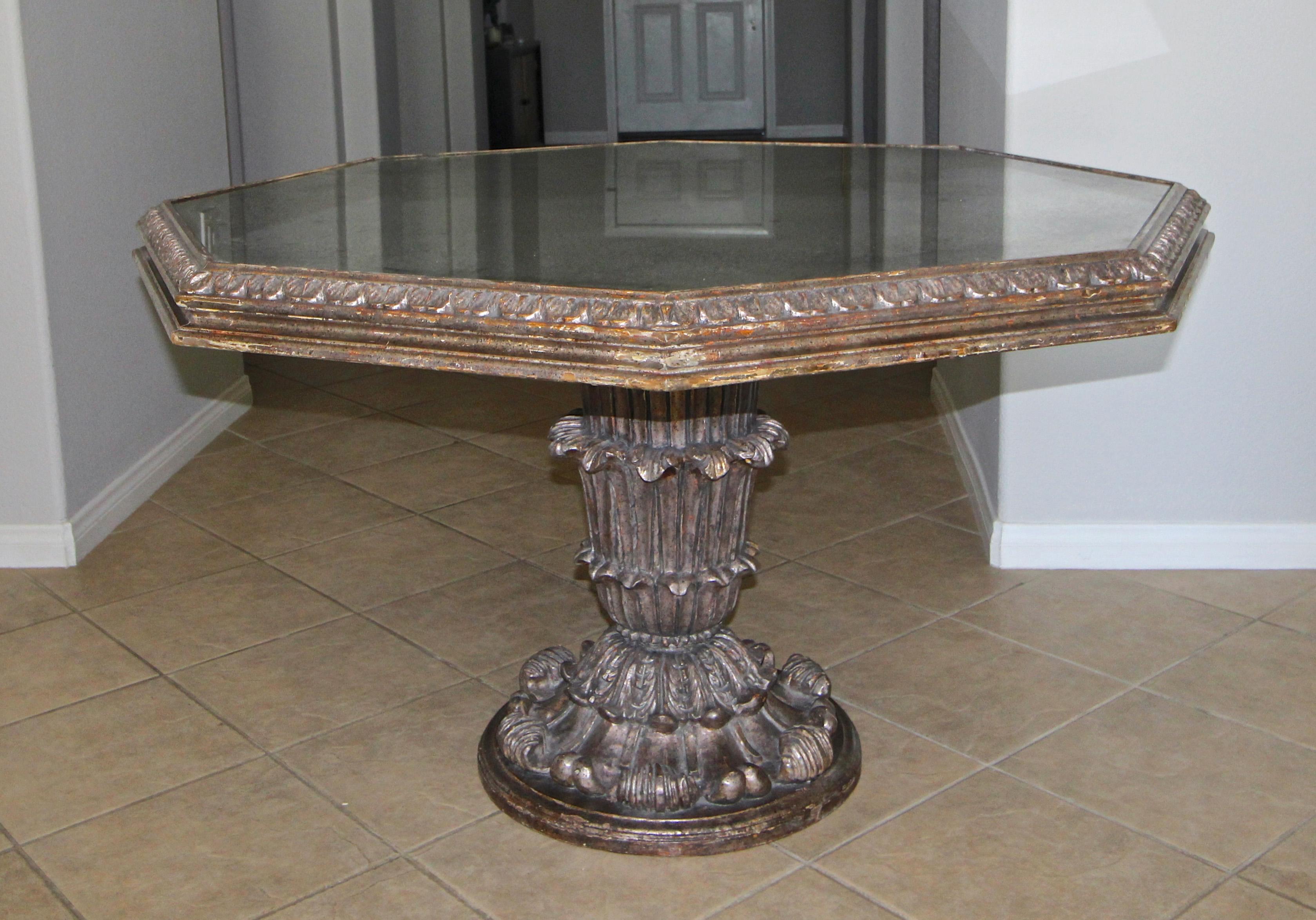 French Neoclassical Silver Giltwood Hexagon Centre Table 13