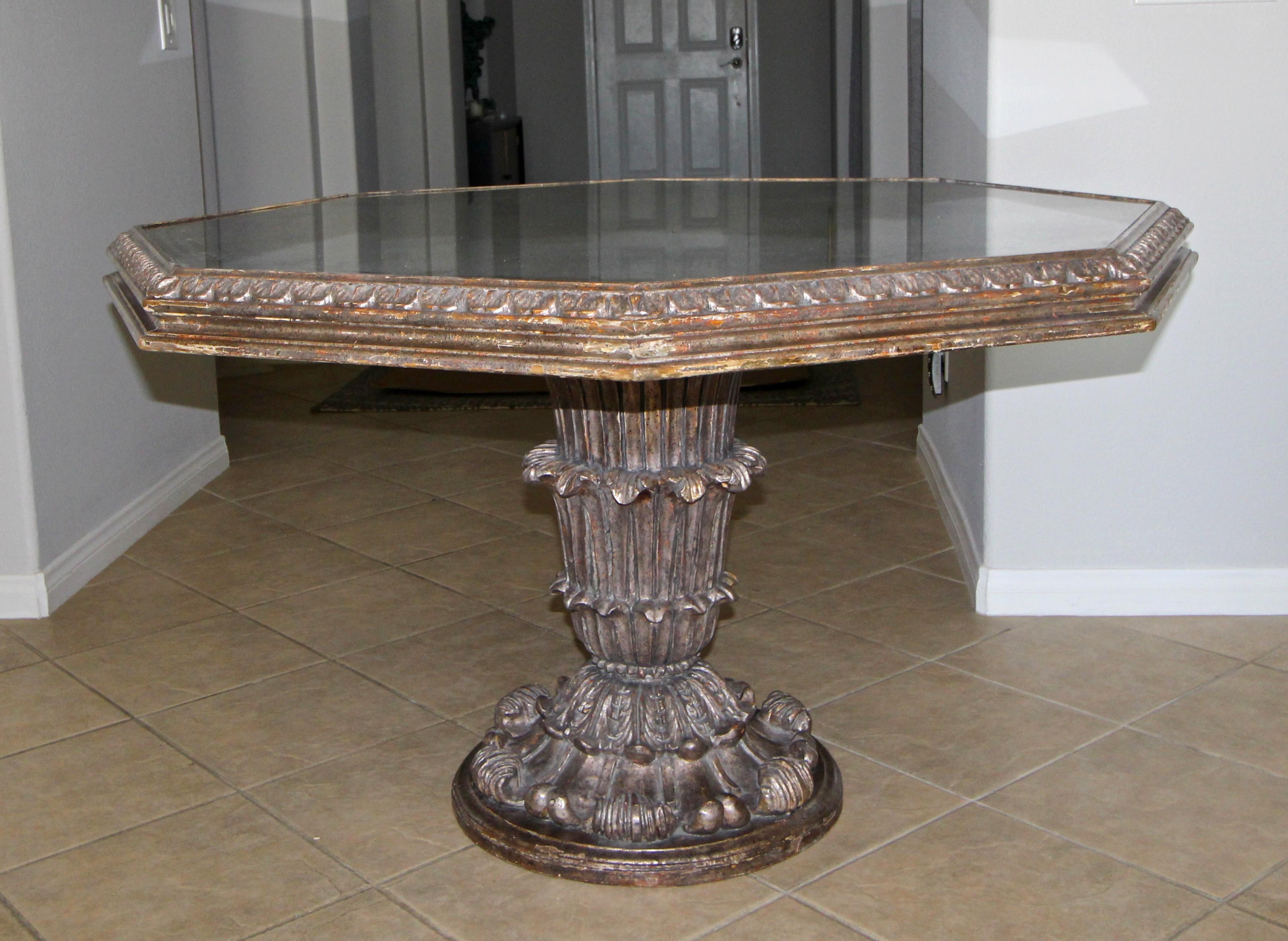 French Neoclassical Silver Giltwood Hexagon Centre Table In Good Condition In Palm Springs, CA