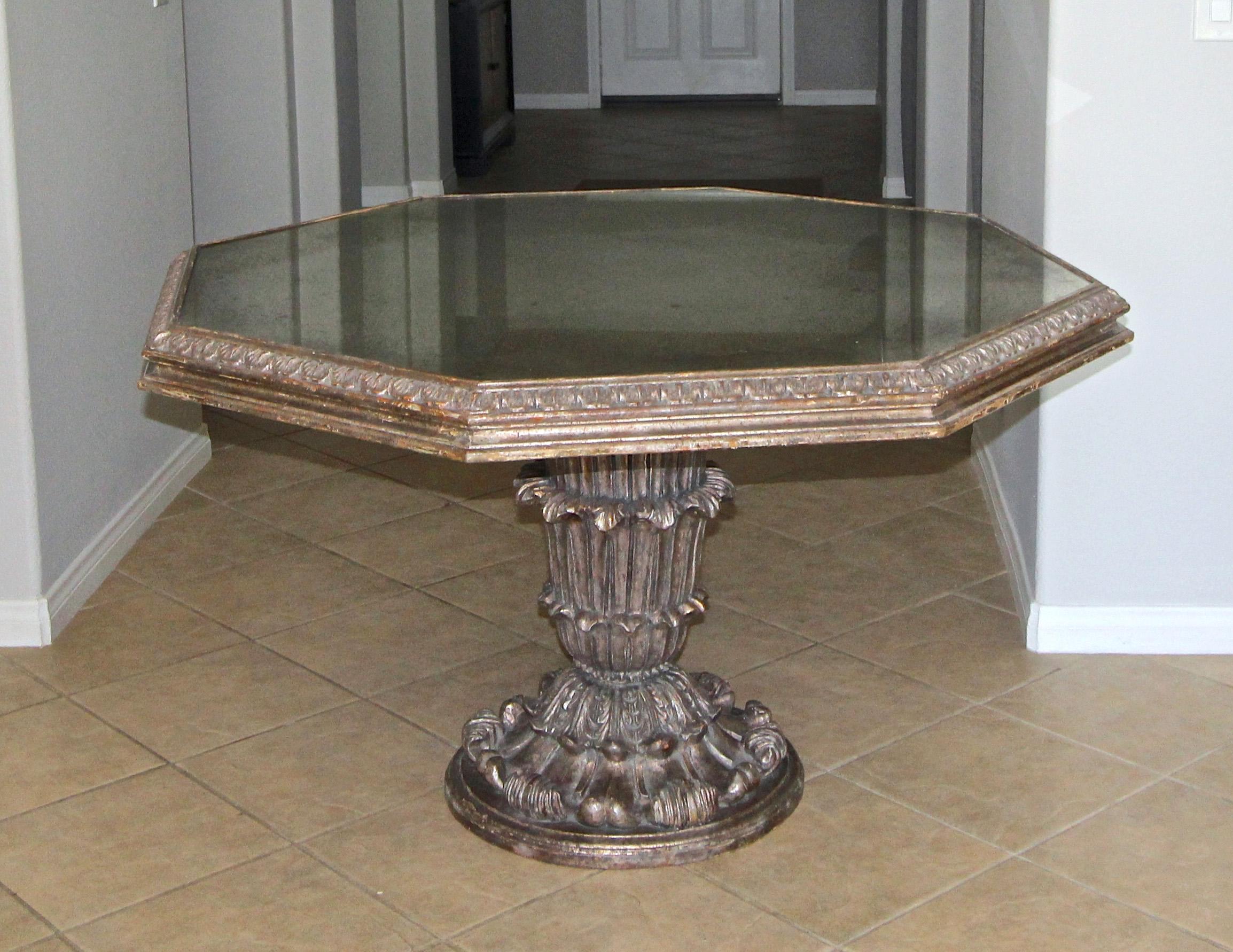 Mid-20th Century French Neoclassical Silver Giltwood Hexagon Centre Table