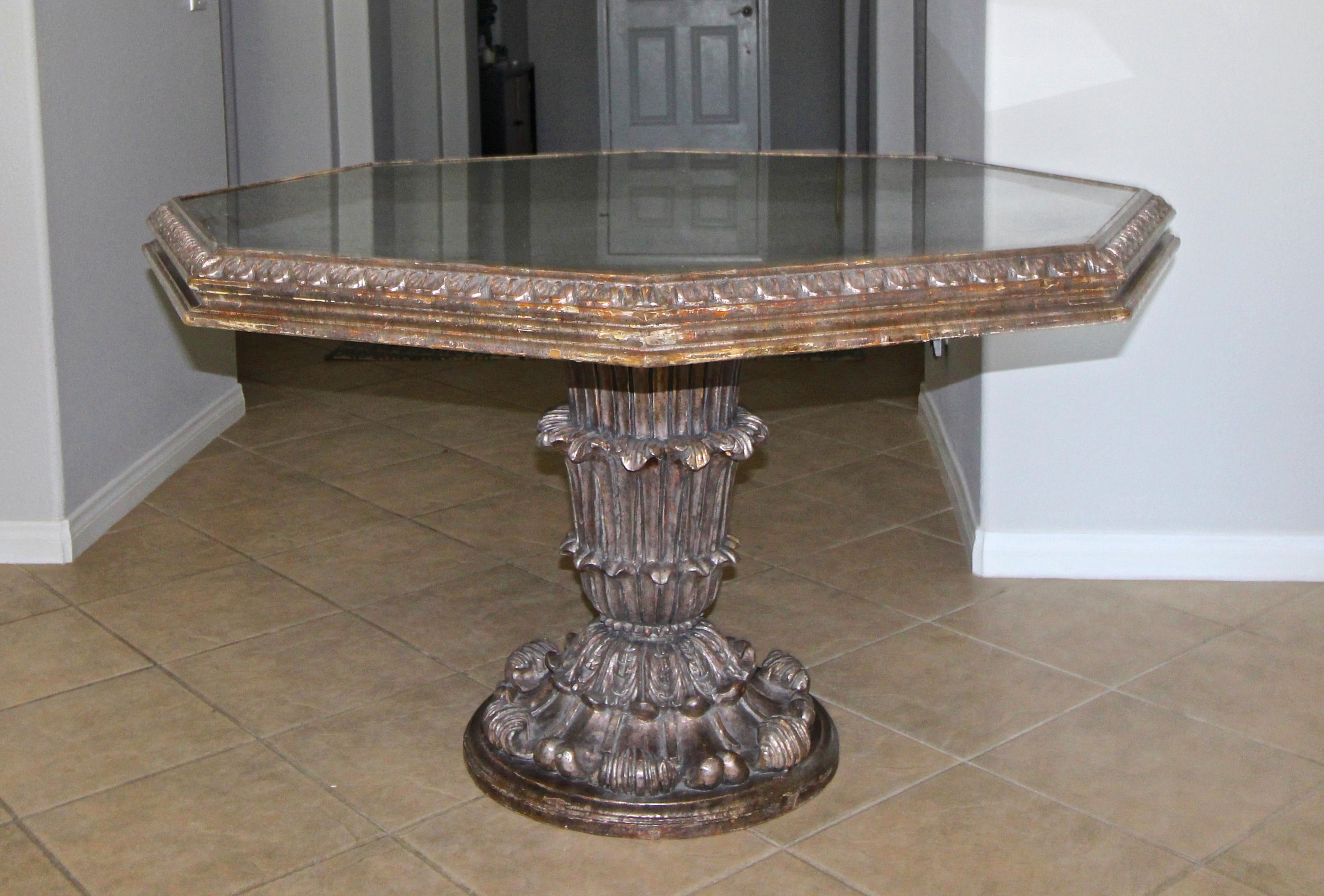 French Neoclassical Silver Giltwood Hexagon Centre Table 2
