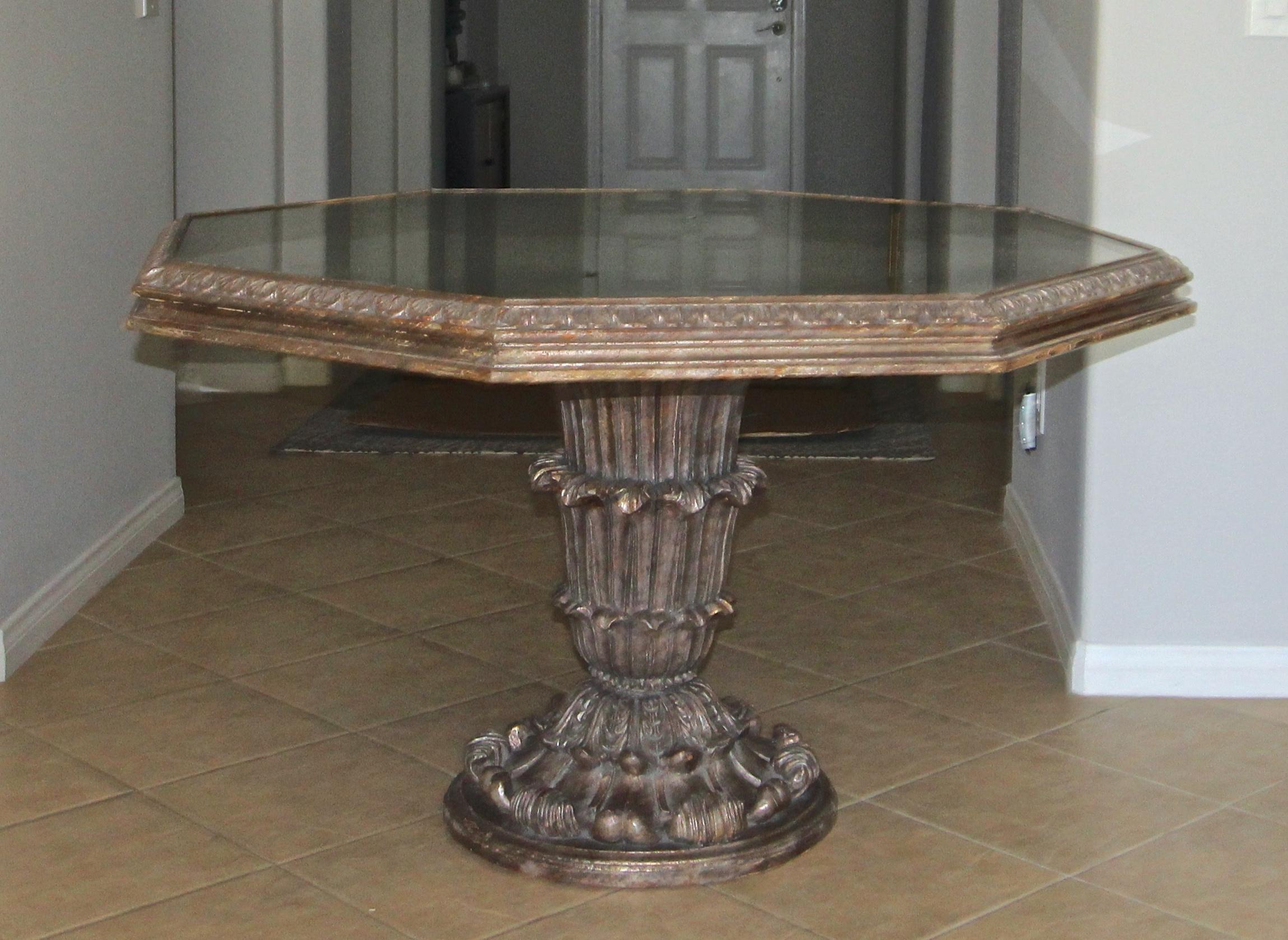 French Neoclassical Silver Giltwood Hexagon Centre Table 4