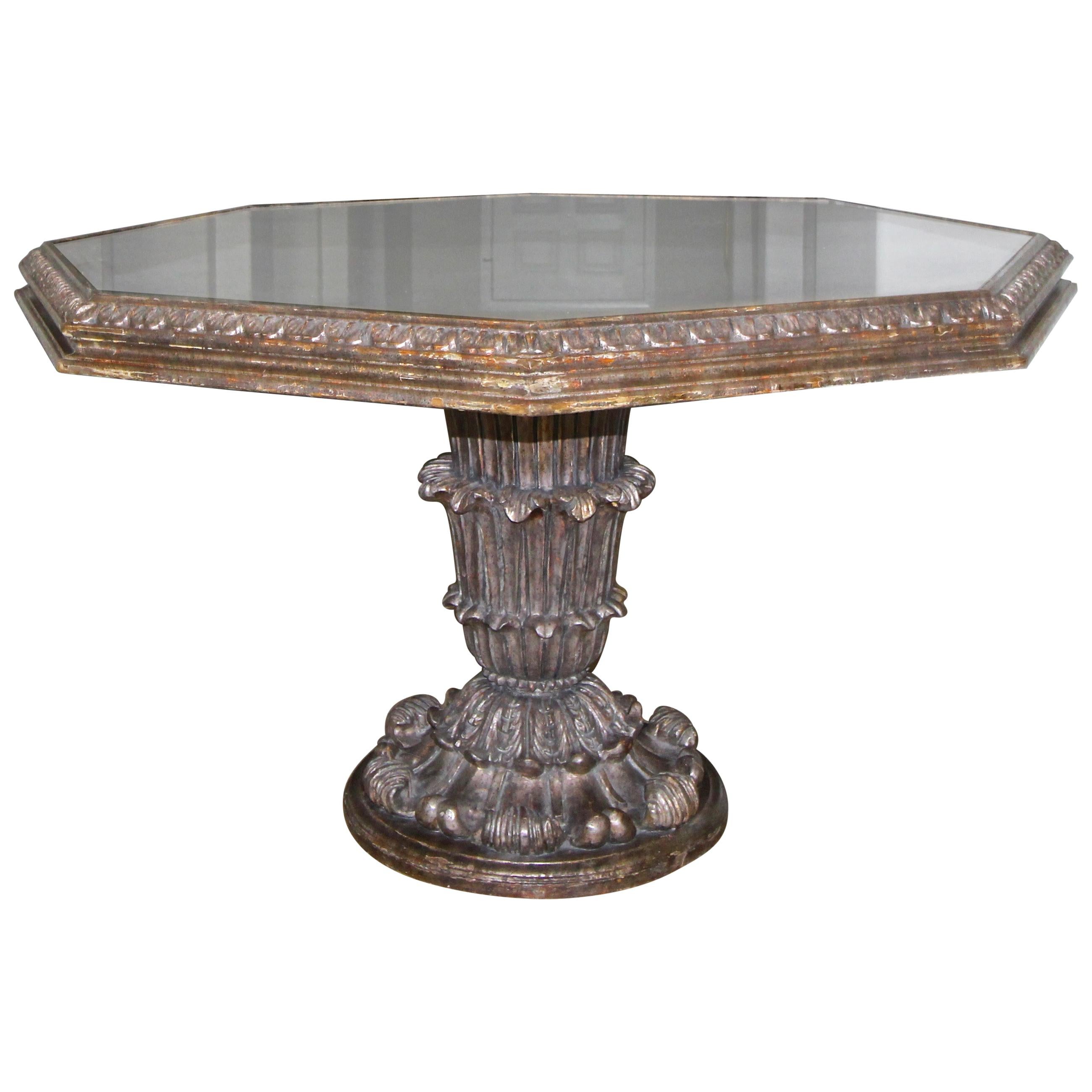 French Neoclassical Silver Giltwood Hexagon Centre Table