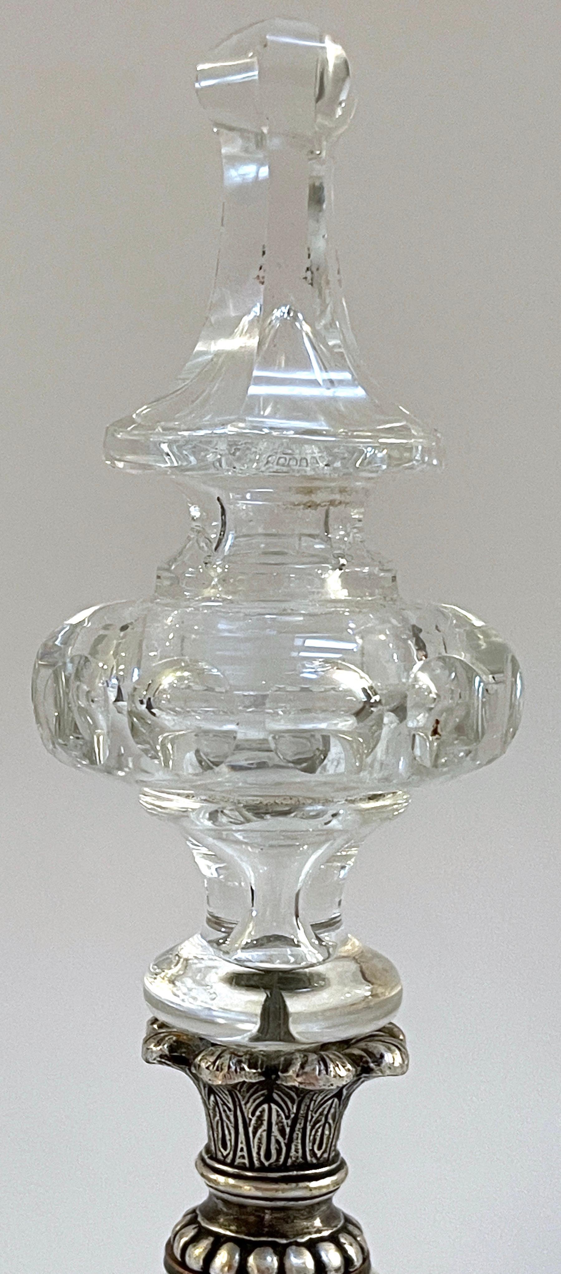 Silvered French Neoclassical Silverplated Bronze Mounted Crystal Newel Post For Sale