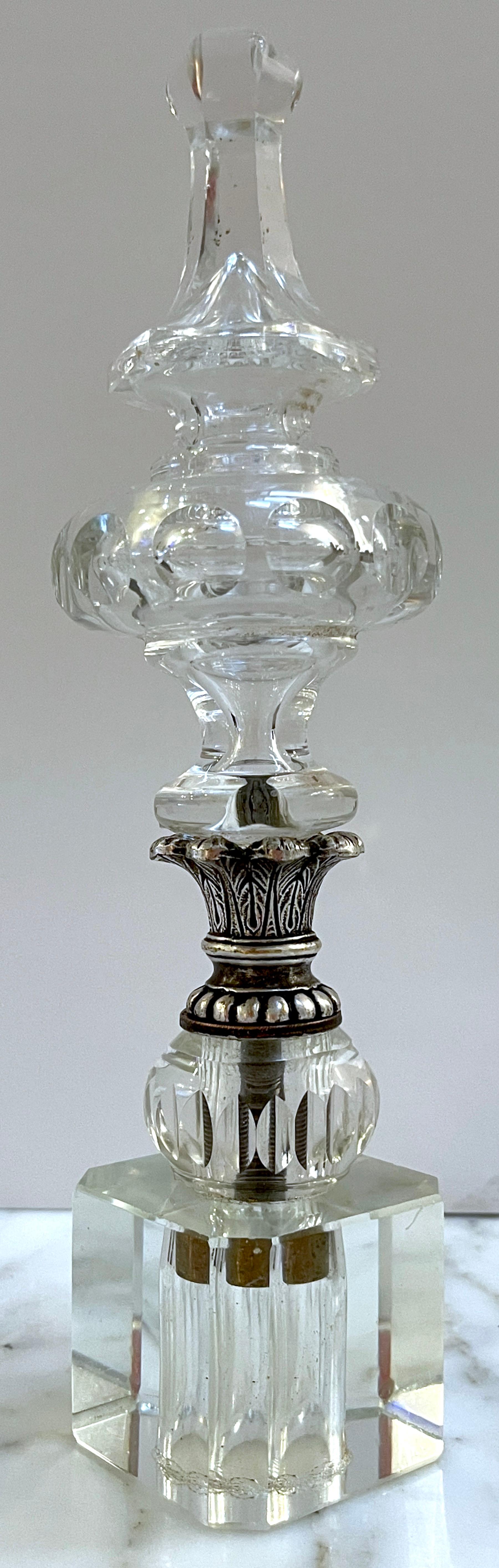 20th Century French Neoclassical Silverplated Bronze Mounted Crystal Newel Post For Sale
