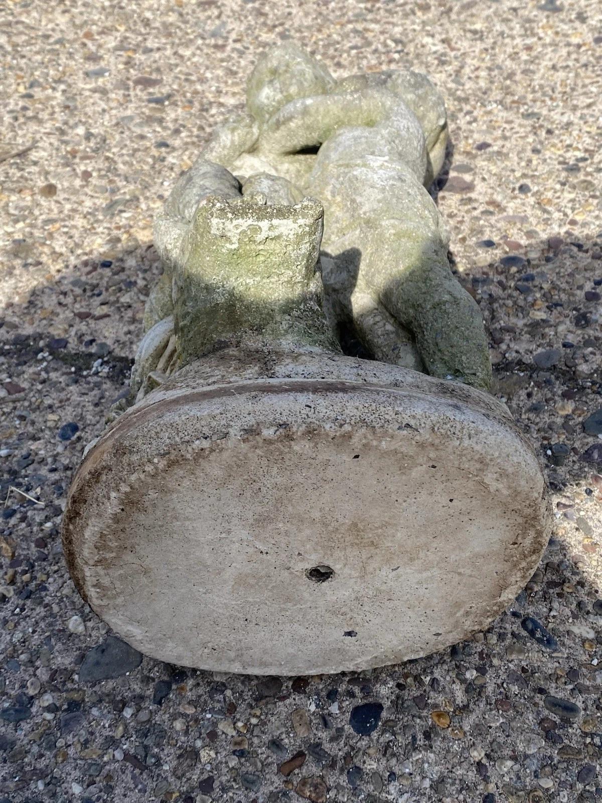 French Neoclassical Small Concrete Figural Cherub Garden Statue Water Fountain For Sale 6