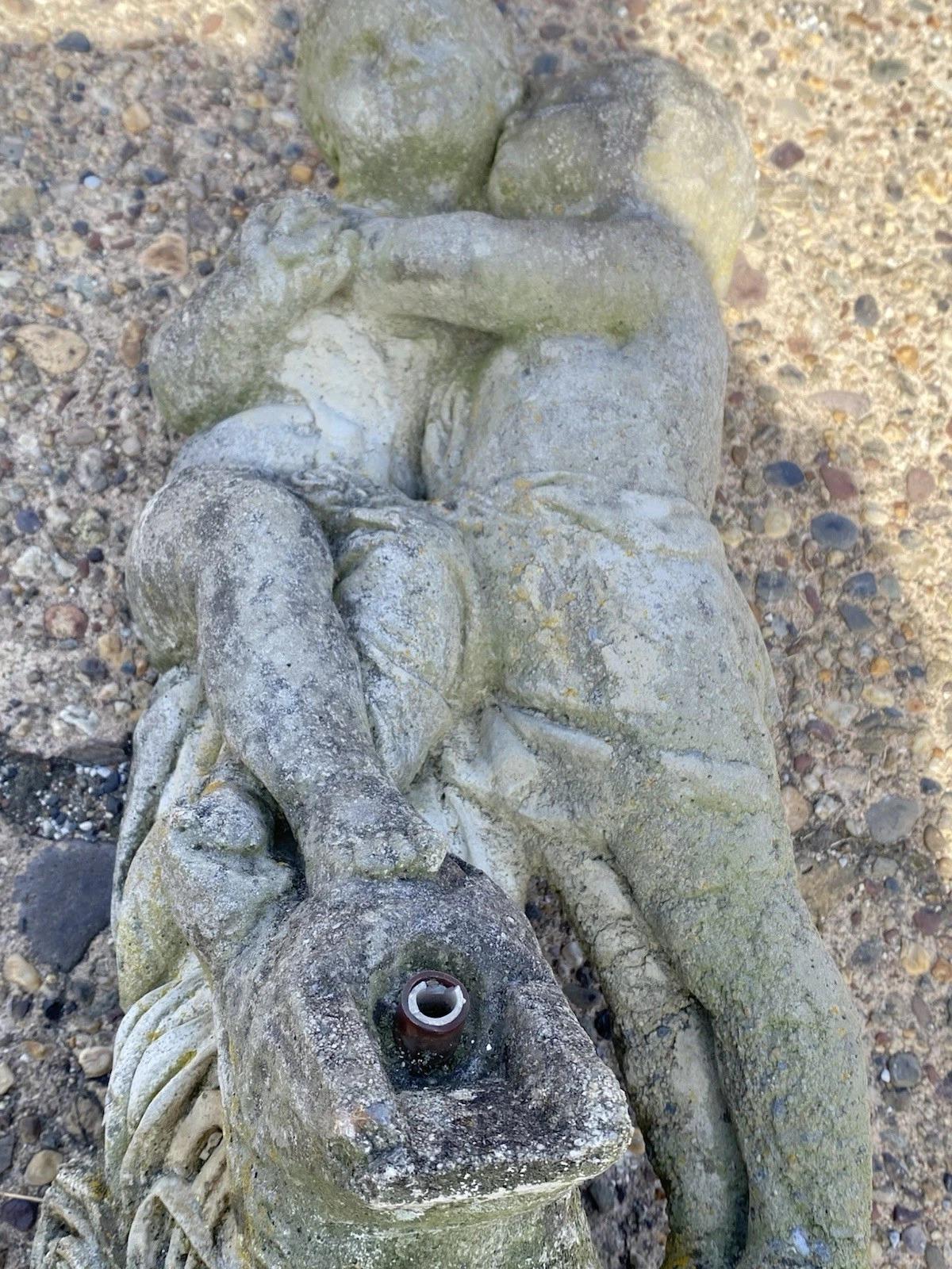 French Neoclassical Small Concrete Figural Cherub Garden Statue Water Fountain For Sale 7