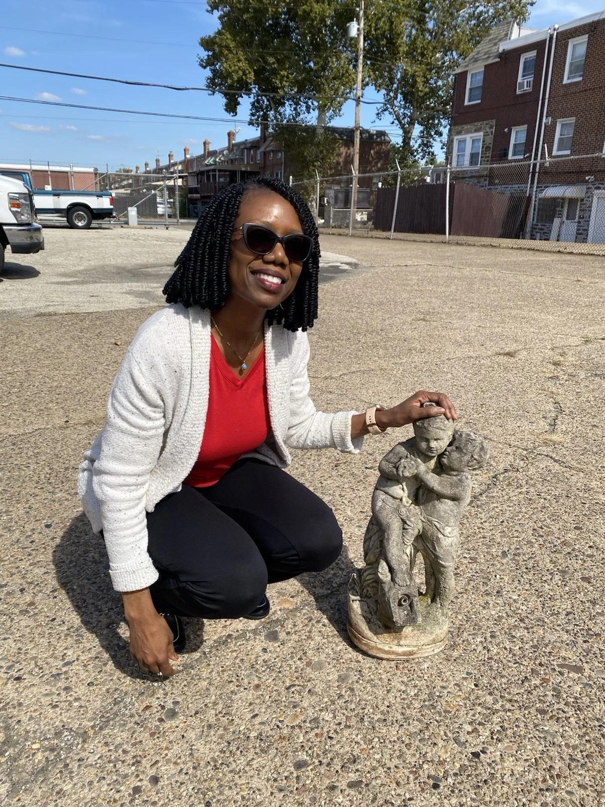 Please message us with your zip code to request a more reasonable domestic U.S. shipping quote.

Vintage French Neoclassical Style Small Concrete Figural Cherub Garden Statue Water Fountain. Weighs approx 40 lbs. Circa Mid 20th Century.