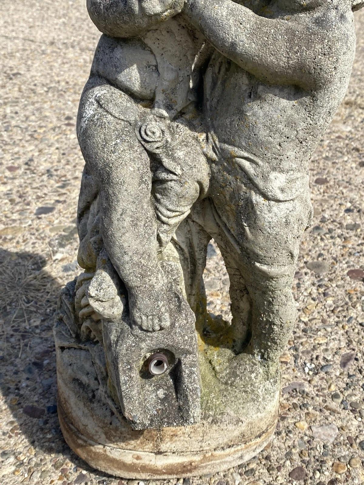 20th Century French Neoclassical Small Concrete Figural Cherub Garden Statue Water Fountain For Sale