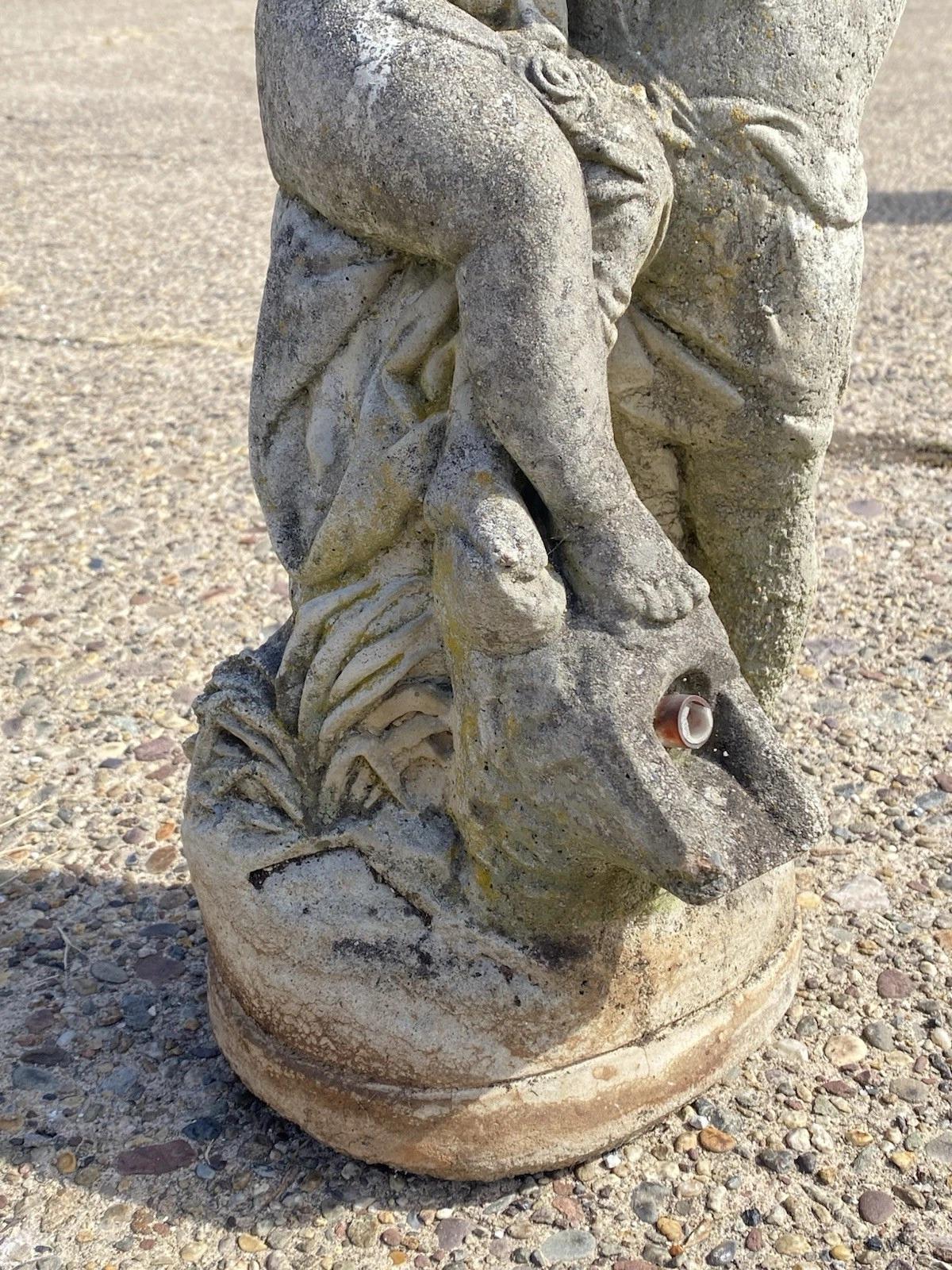 French Neoclassical Small Concrete Figural Cherub Garden Statue Water Fountain For Sale 1