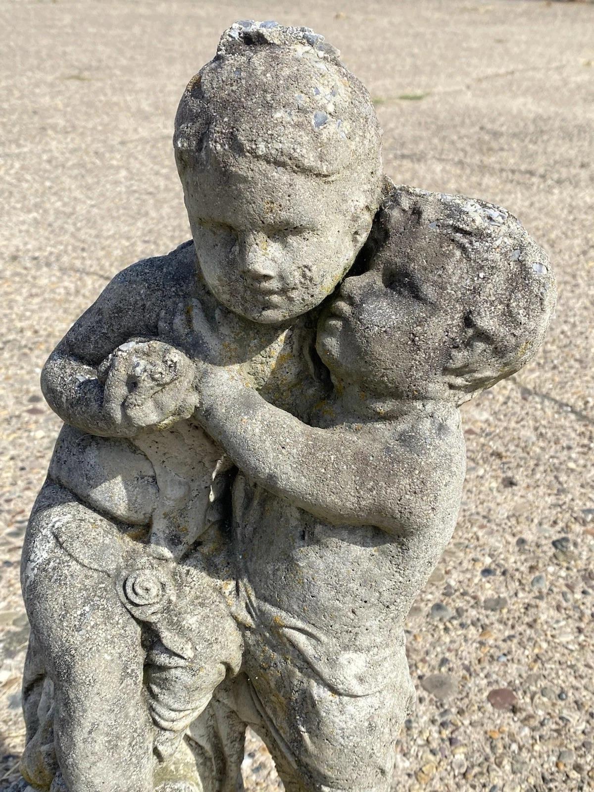 French Neoclassical Small Concrete Figural Cherub Garden Statue Water Fountain For Sale 2