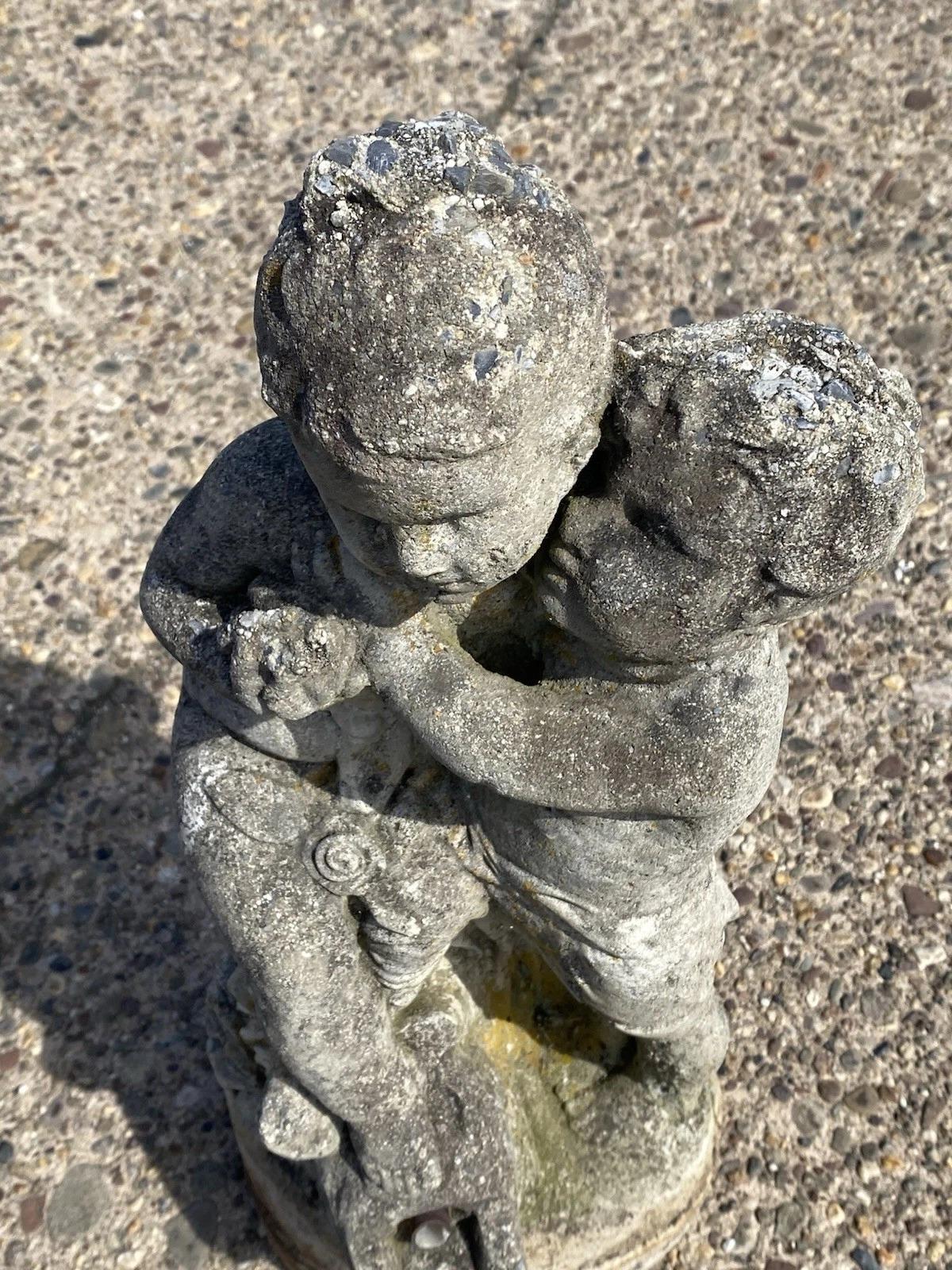 French Neoclassical Small Concrete Figural Cherub Garden Statue Water Fountain For Sale 3