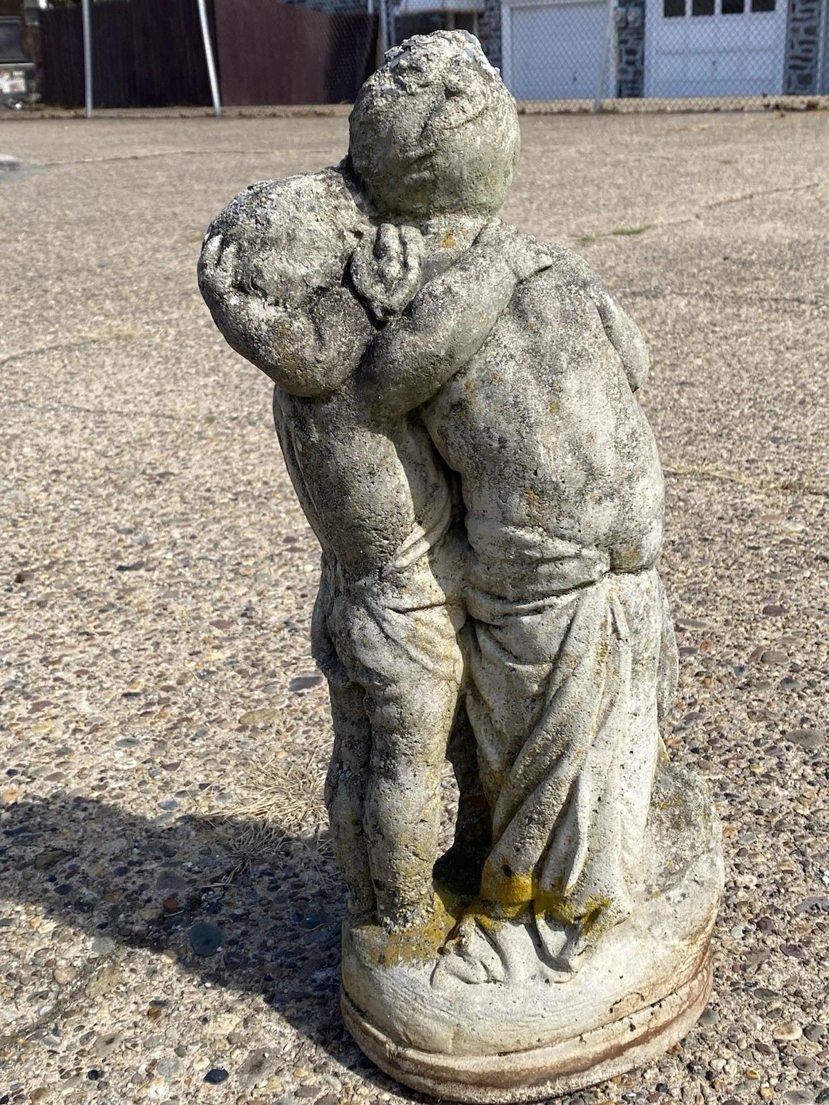 French Neoclassical Small Concrete Figural Cherub Garden Statue Water Fountain For Sale 5