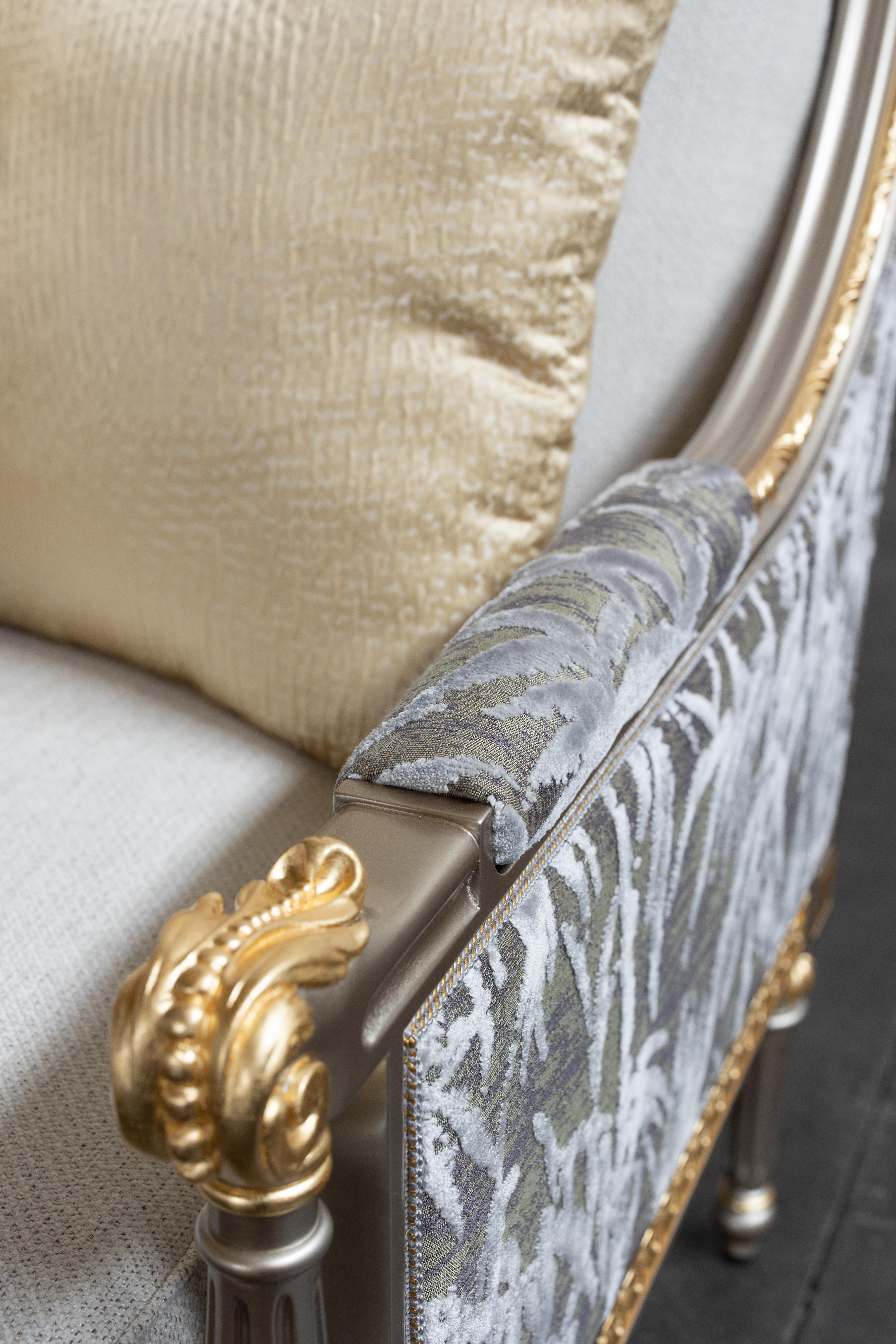 French Neoclassical Sofa Donna Jacquard Champagne Handmade Portugal For Sale 3