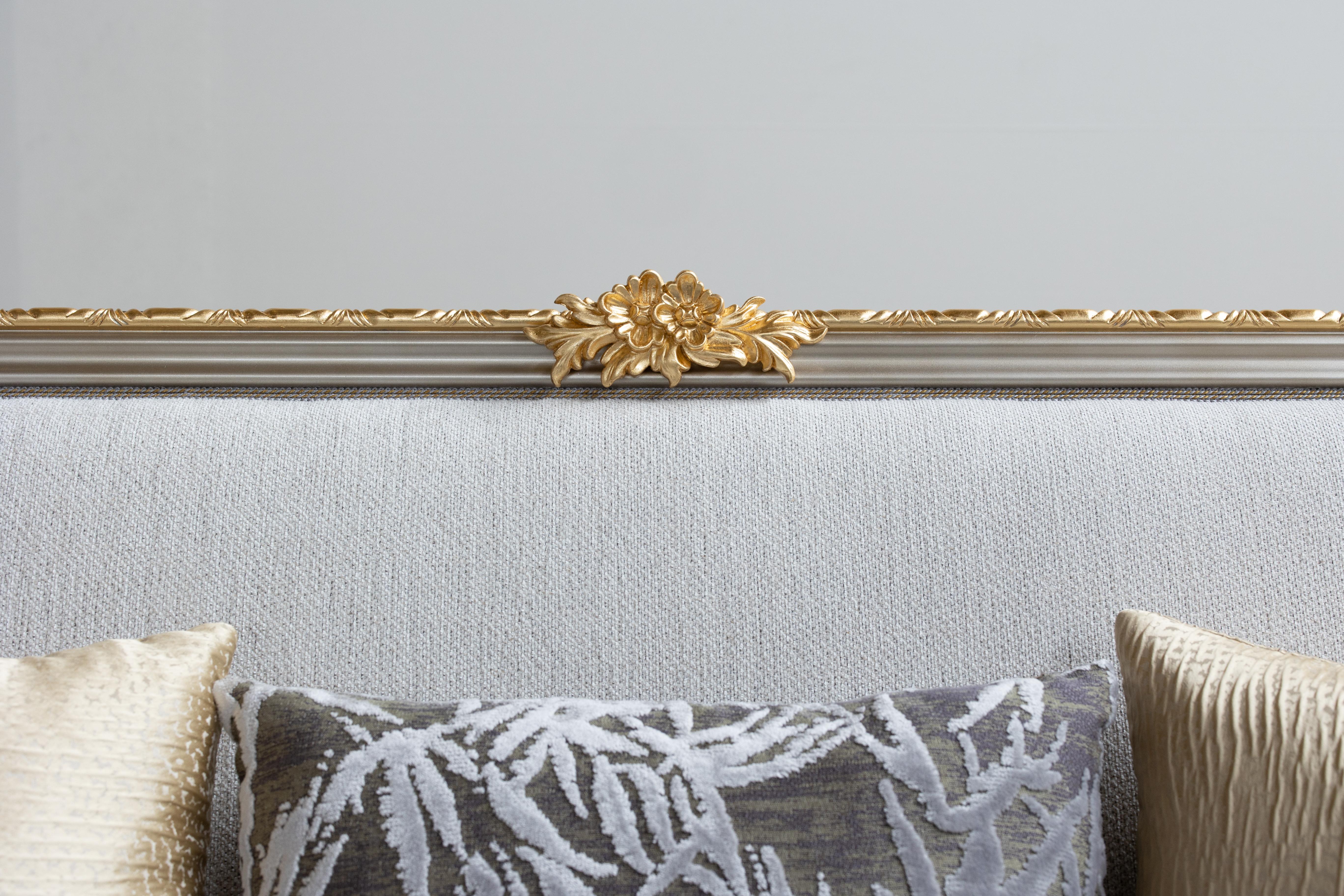 French Neoclassical Sofa Donna Jacquard Champagne Handmade Portugal For Sale 4