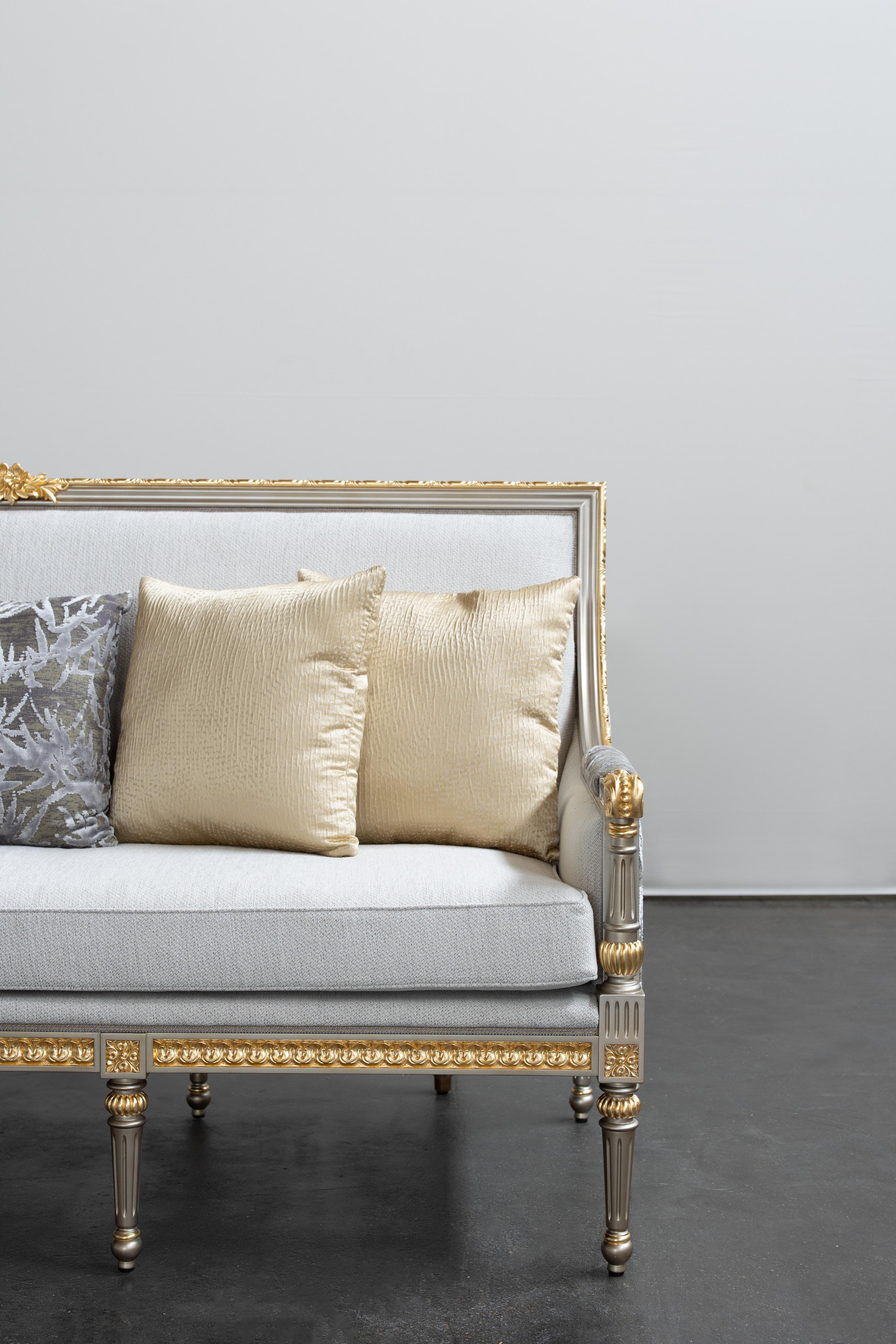 Sofa Donna, Neoclassical Collection, Handcrafted in Portugal - Europe by GF Modern.

This Sofa adds a sophisticated and refined touch to any living area. The sofa is upholstered in bronze jacquard-patterned velvet and beige cotton-linen fabric with