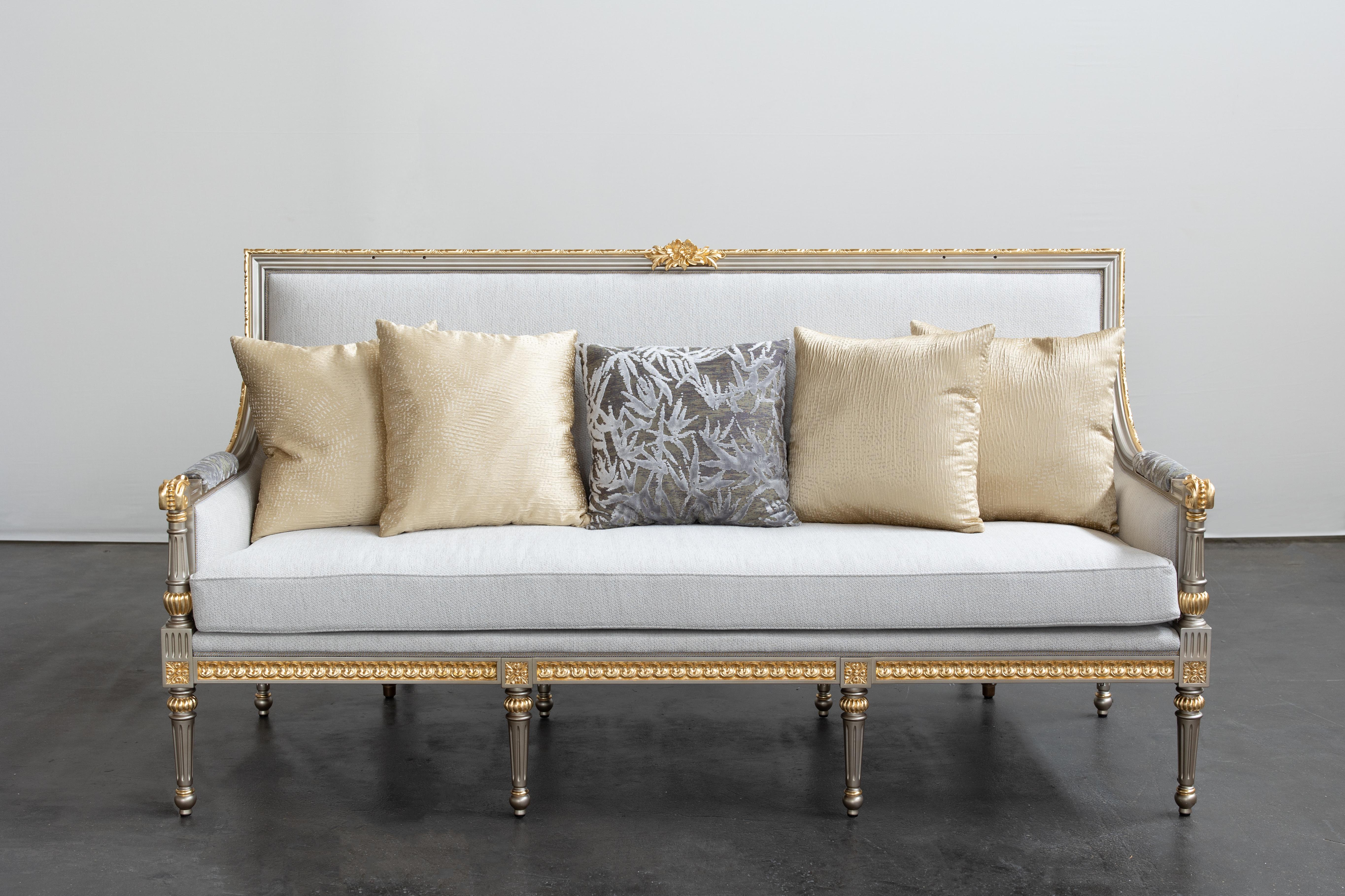 Velvet French Neoclassical Sofa Donna Jacquard Champagne Handmade Portugal For Sale