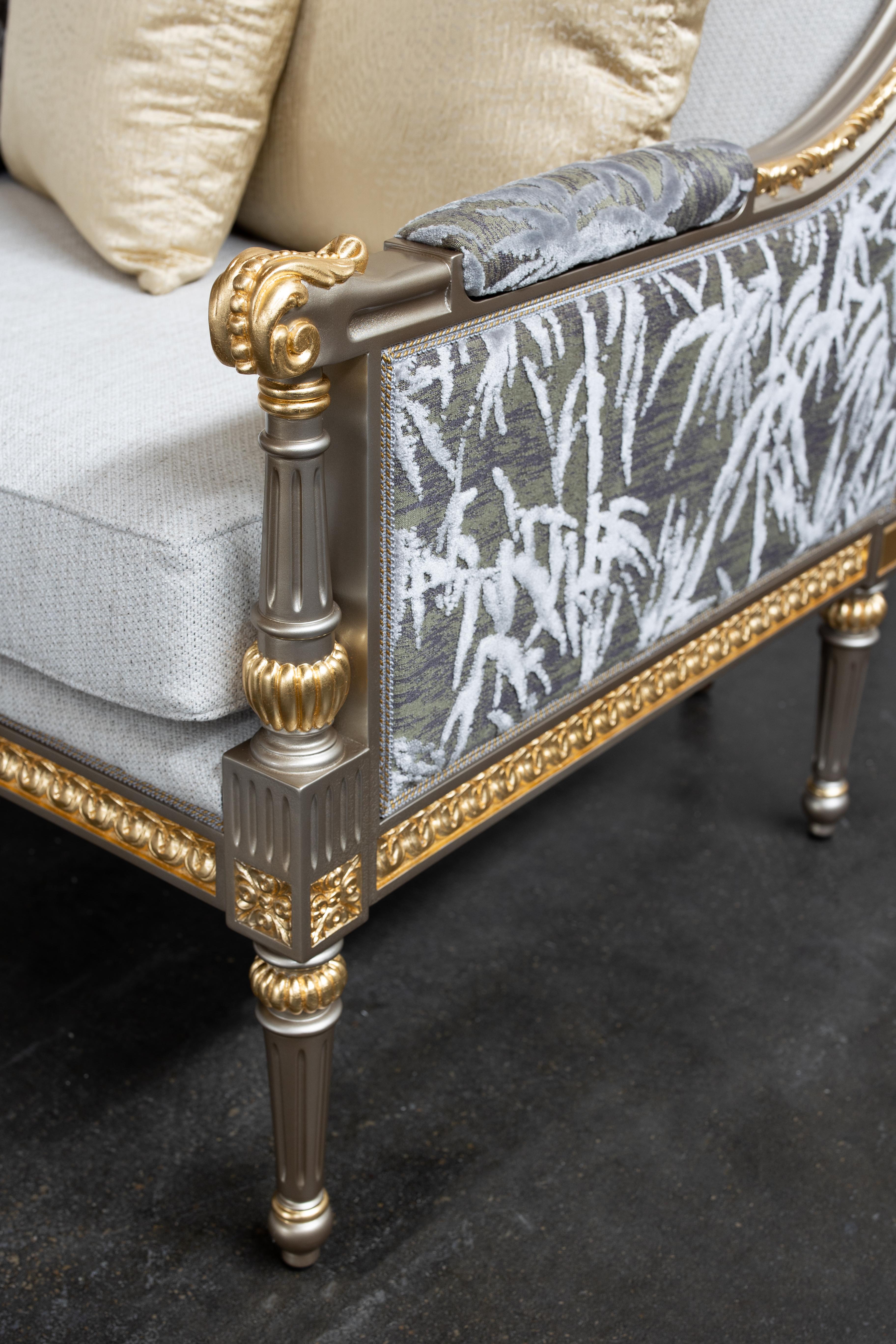 French Neoclassical Sofa Donna Jacquard Champagne Handmade Portugal For Sale 1