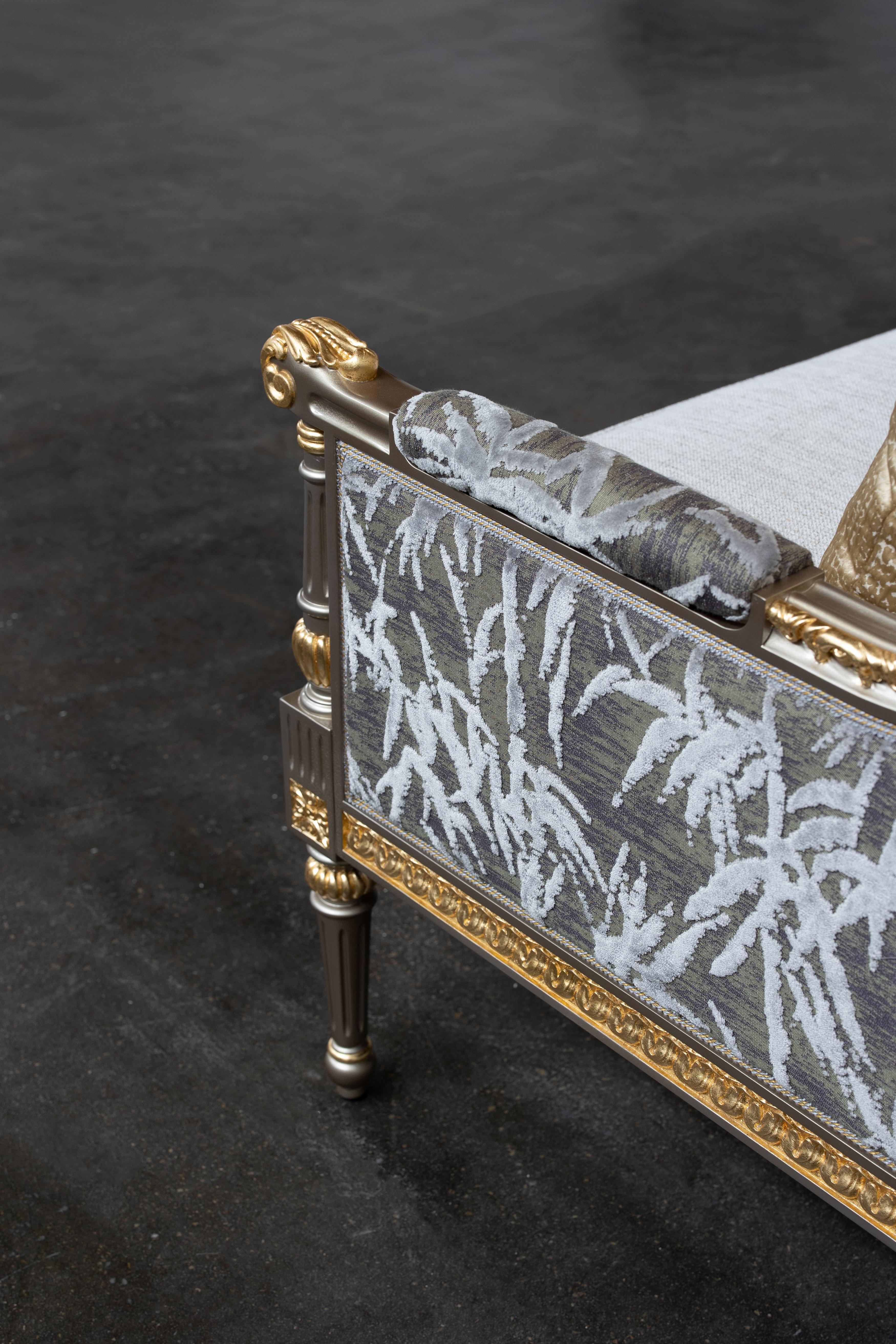 French Neoclassical Sofa Donna Jacquard Champagne Handmade Portugal For Sale 2