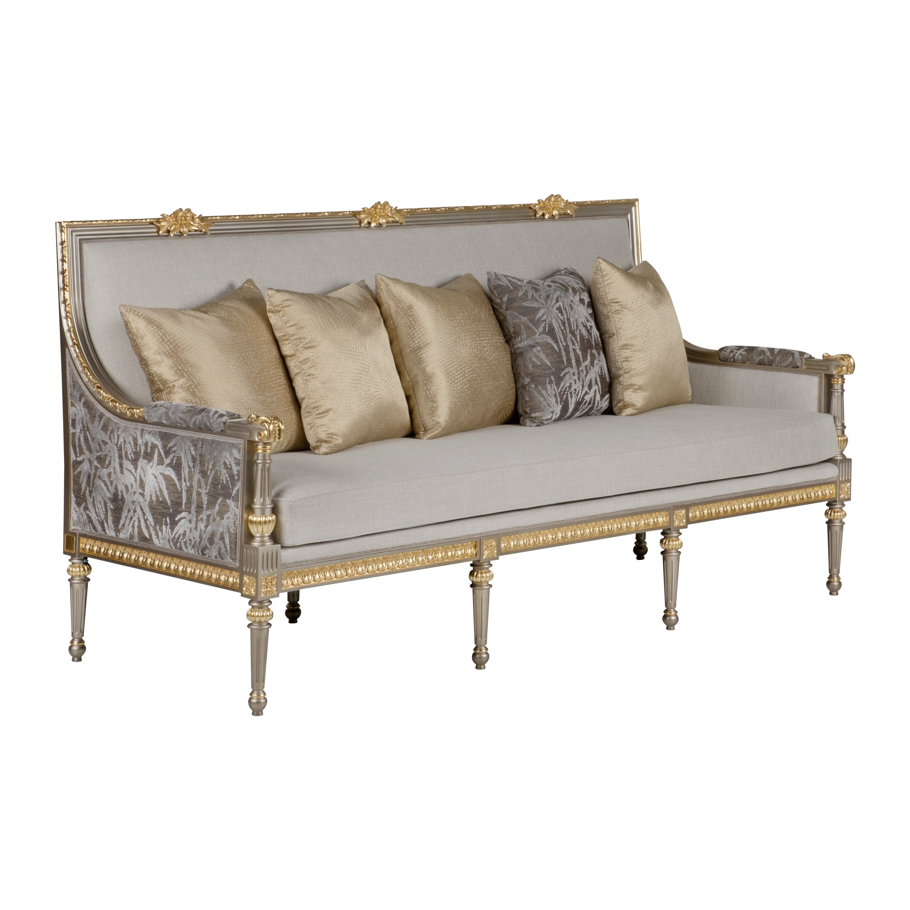 Divano neoclassico francese Donna Jacquard Champagne fatto a mano in Portogallo