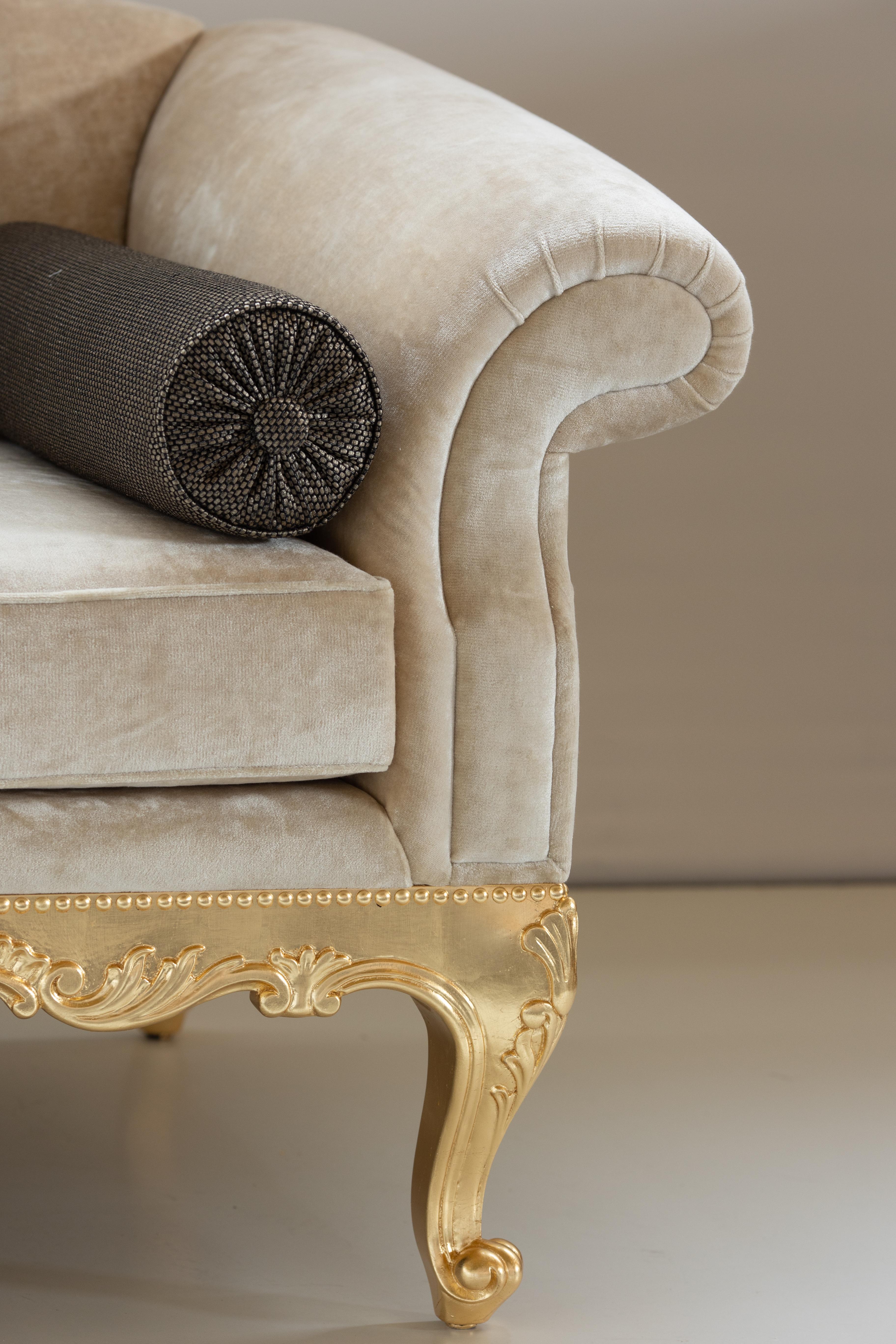 Divano neoclassico francese Dormeuse Jacquard Champagne fatto a mano in Portogallo in vendita 1