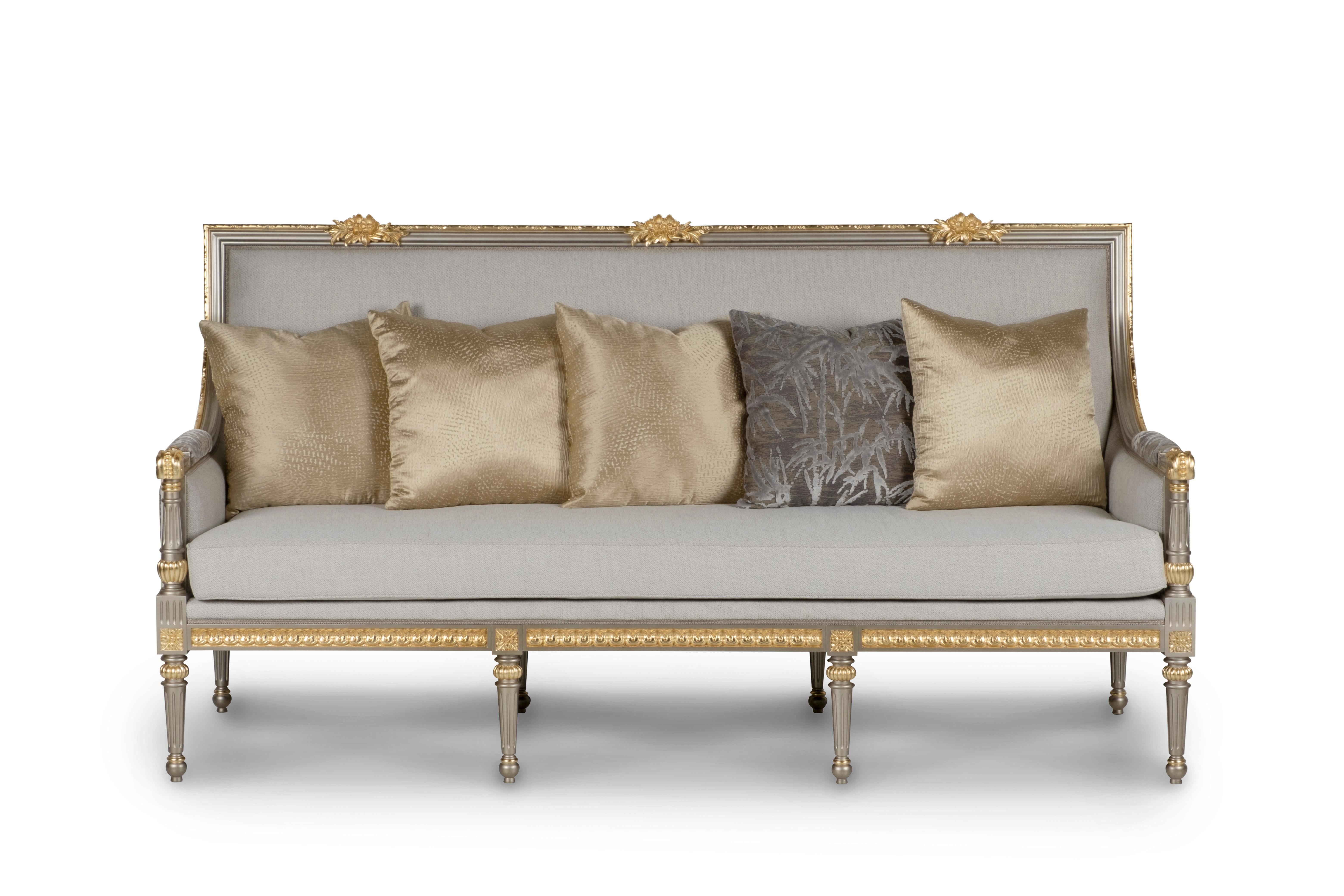 Sofa Donna, Neoclassical Collection, Handcrafted in Portugal - Europe by GF Modern.

This Sofa adds a sophisticated and refined touch to any living area. The sofa is upholstered in bronze jacquard-patterned velvet and beige cotton-linen fabric with