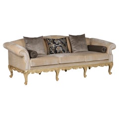 French Neoclassical Sofa Dormeuse Jacquard Champagne Handmade Portugal