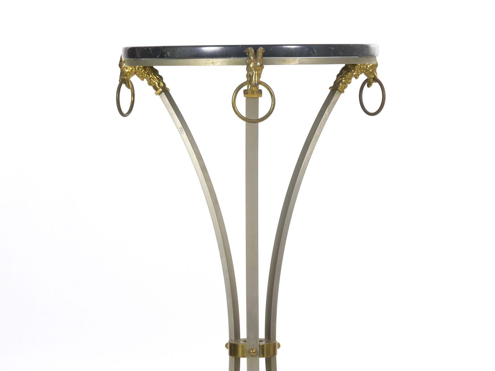 French Neoclassical Steel and Brass Antique Accent Table in Maison Jansen Style For Sale 6