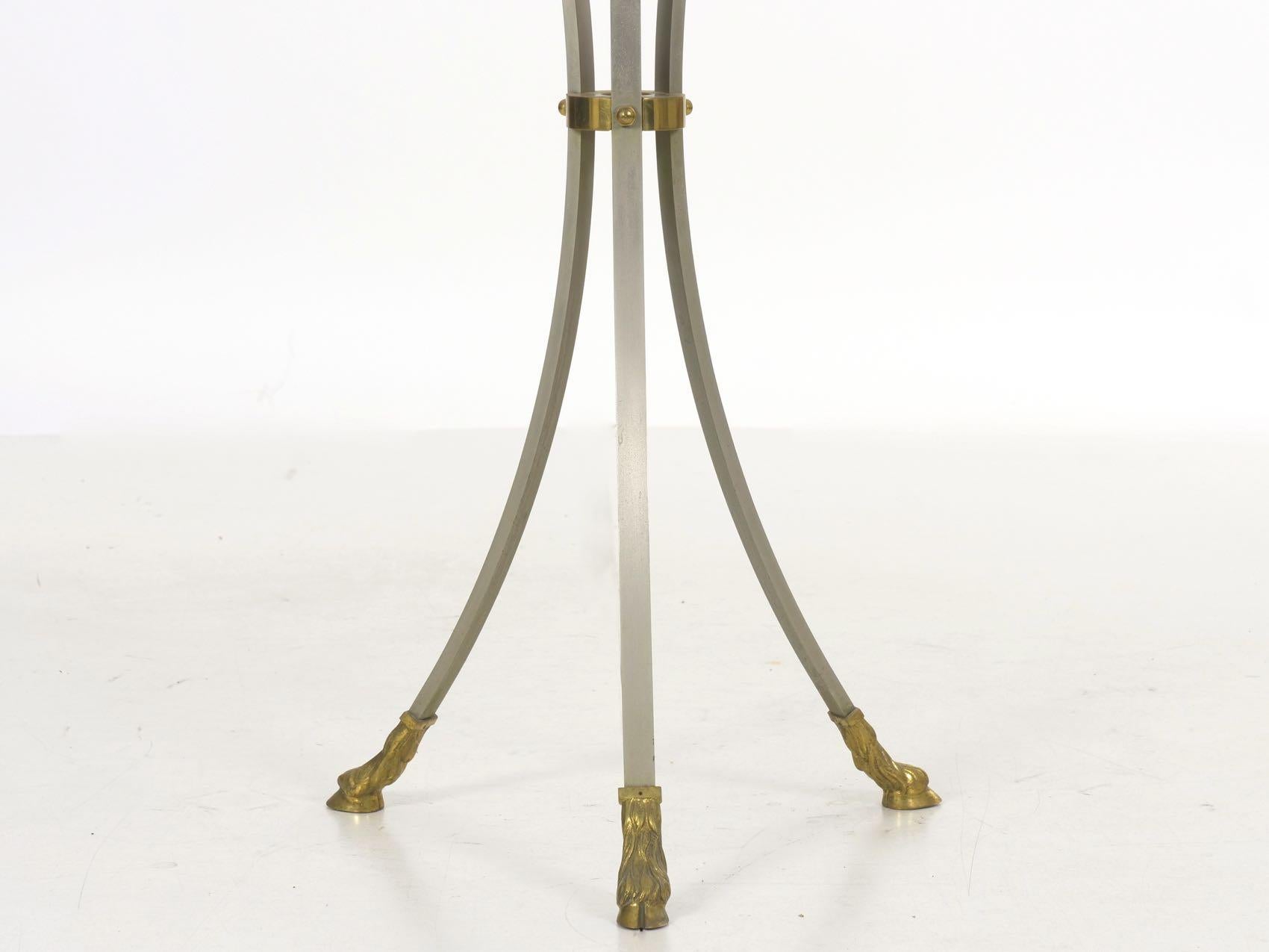 French Neoclassical Steel and Brass Antique Accent Table in Maison Jansen Style For Sale 7