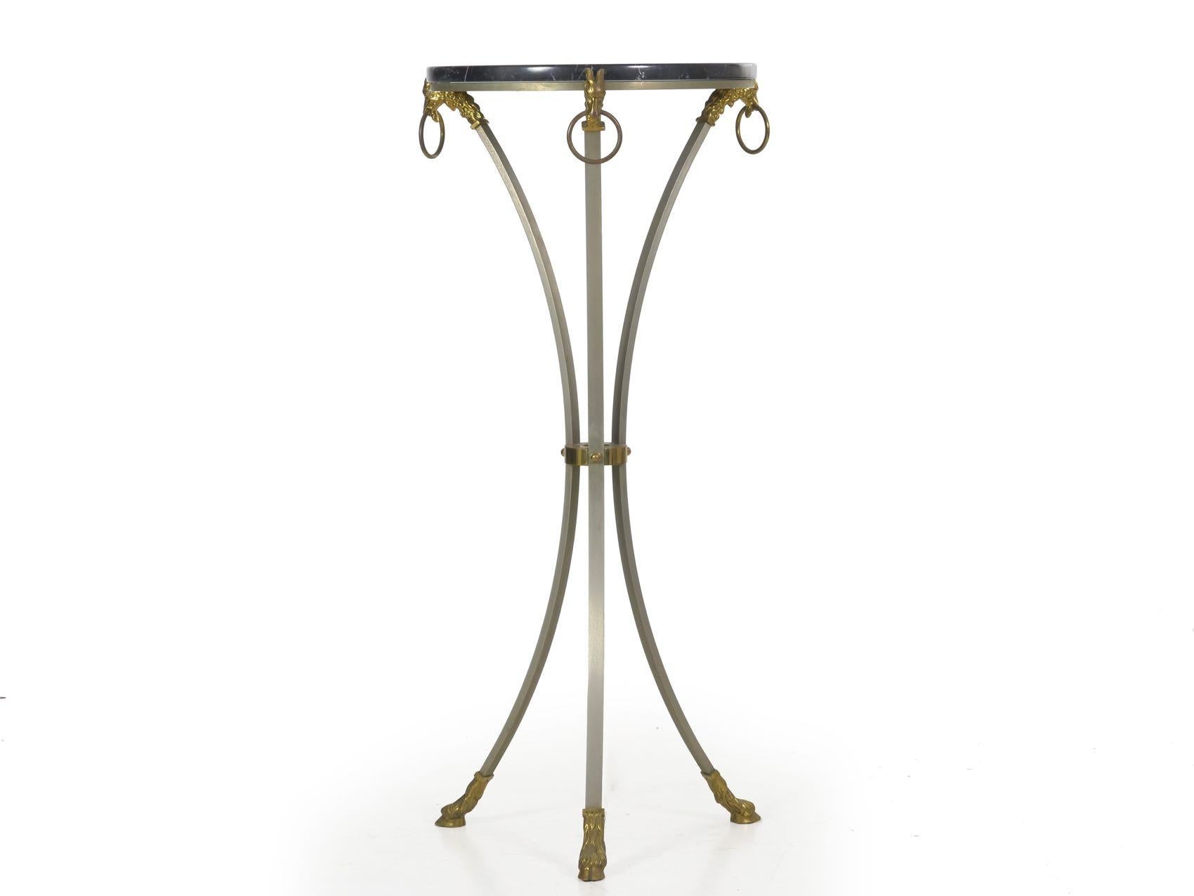 French Neoclassical Steel and Brass Antique Accent Table in Maison Jansen Style For Sale 11
