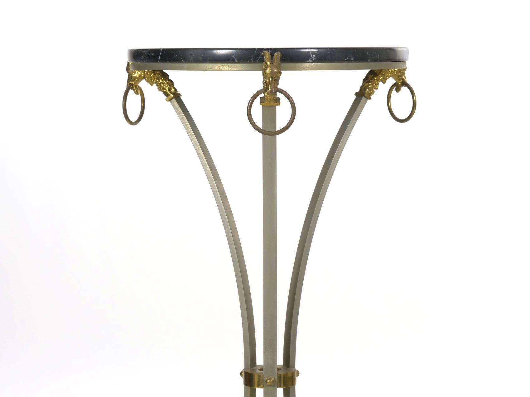 French Neoclassical Steel and Brass Antique Accent Table in Maison Jansen Style For Sale 12