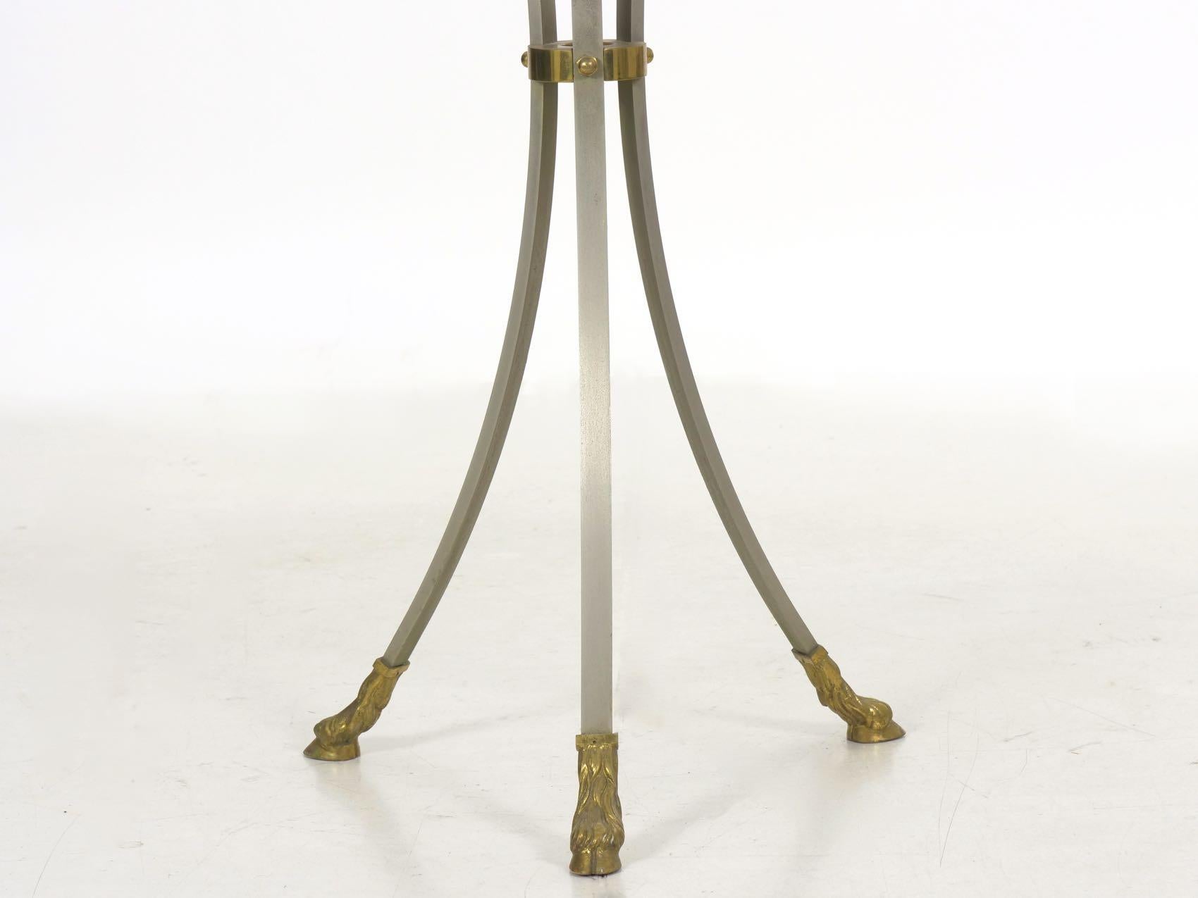 French Neoclassical Steel and Brass Antique Accent Table in Maison Jansen Style For Sale 13