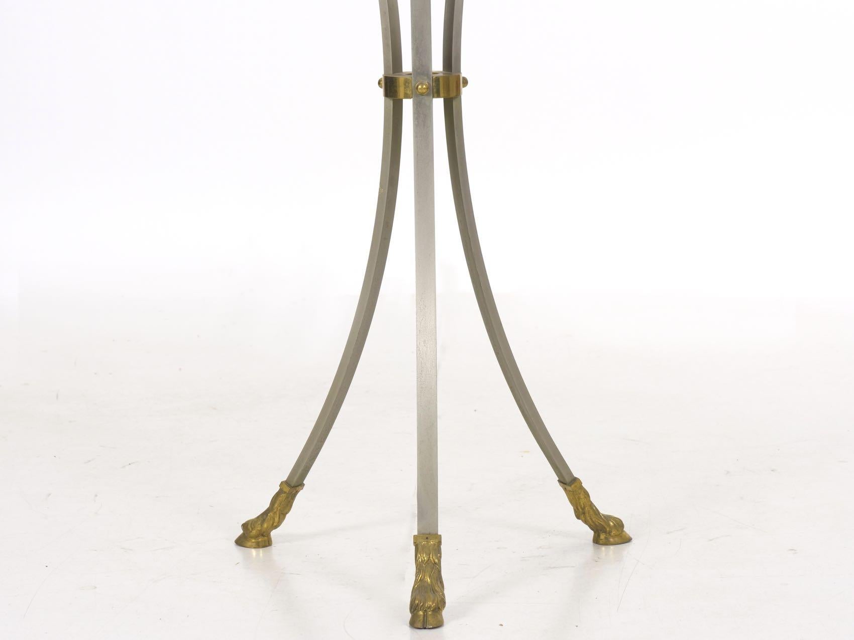 French Neoclassical Steel and Brass Antique Accent Table in Maison Jansen Style For Sale 1