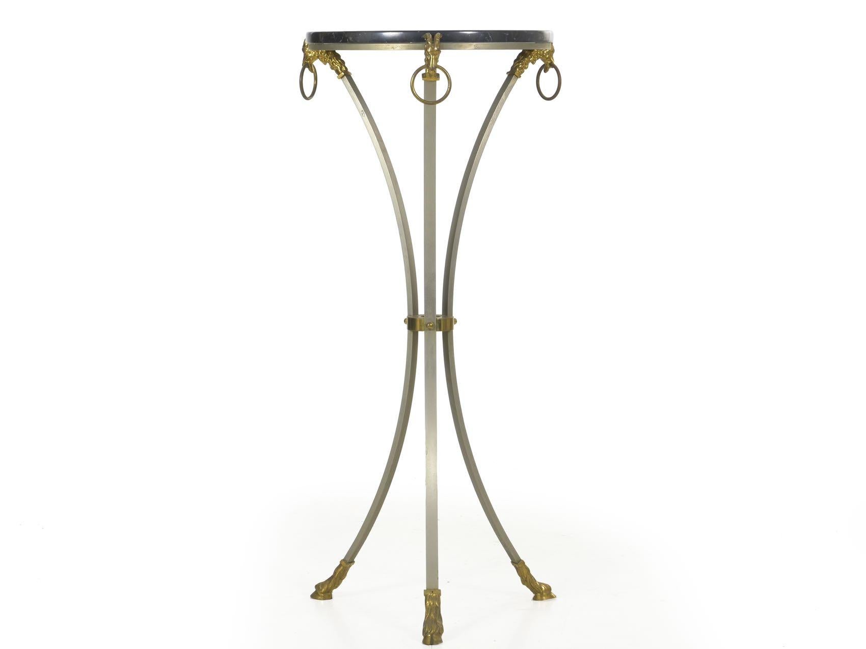 French Neoclassical Steel and Brass Antique Accent Table in Maison Jansen Style For Sale 5