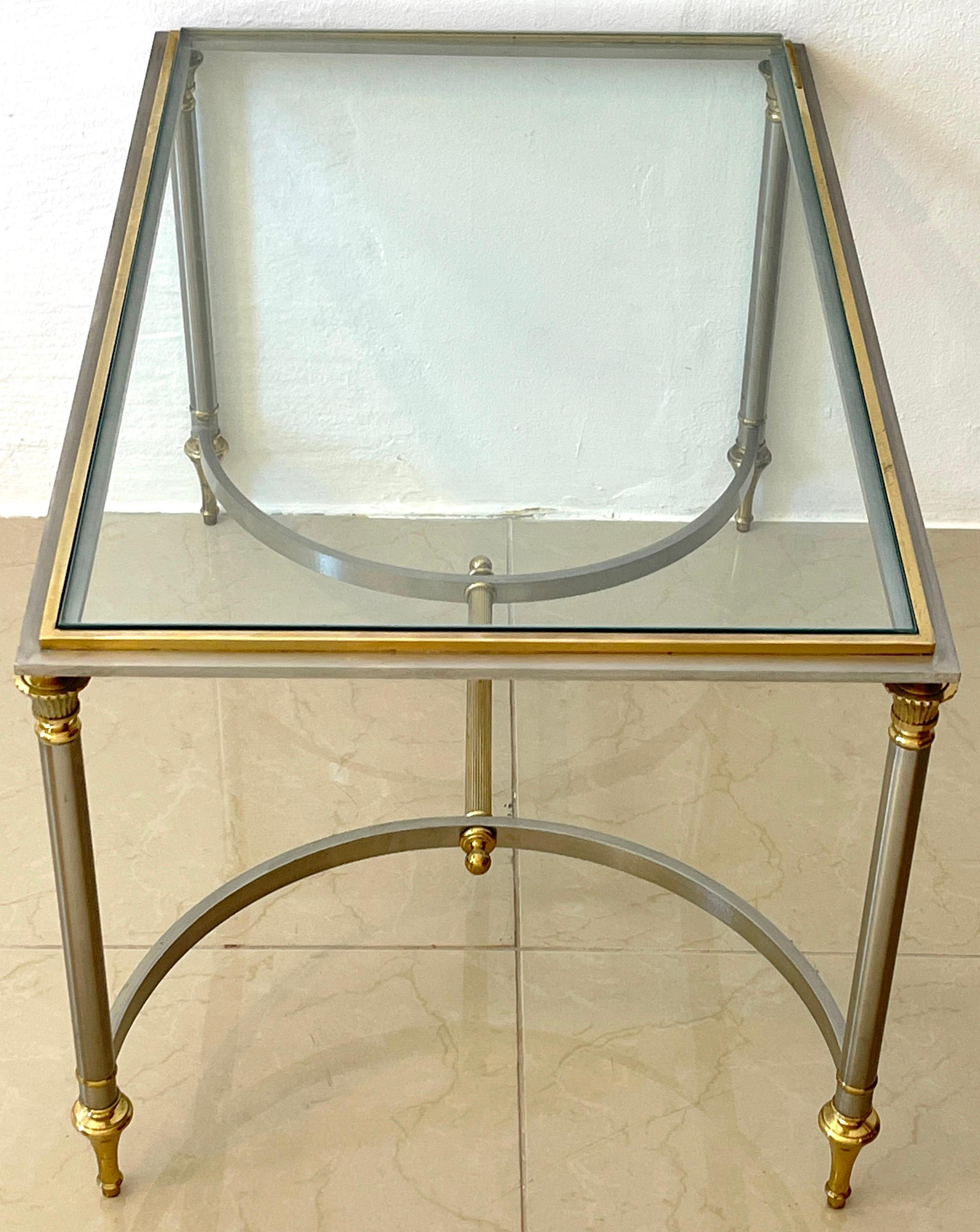 French Neoclassical Steel & Gilt Bronze Coffee Table, Style of Maison Jansen In Good Condition In West Palm Beach, FL