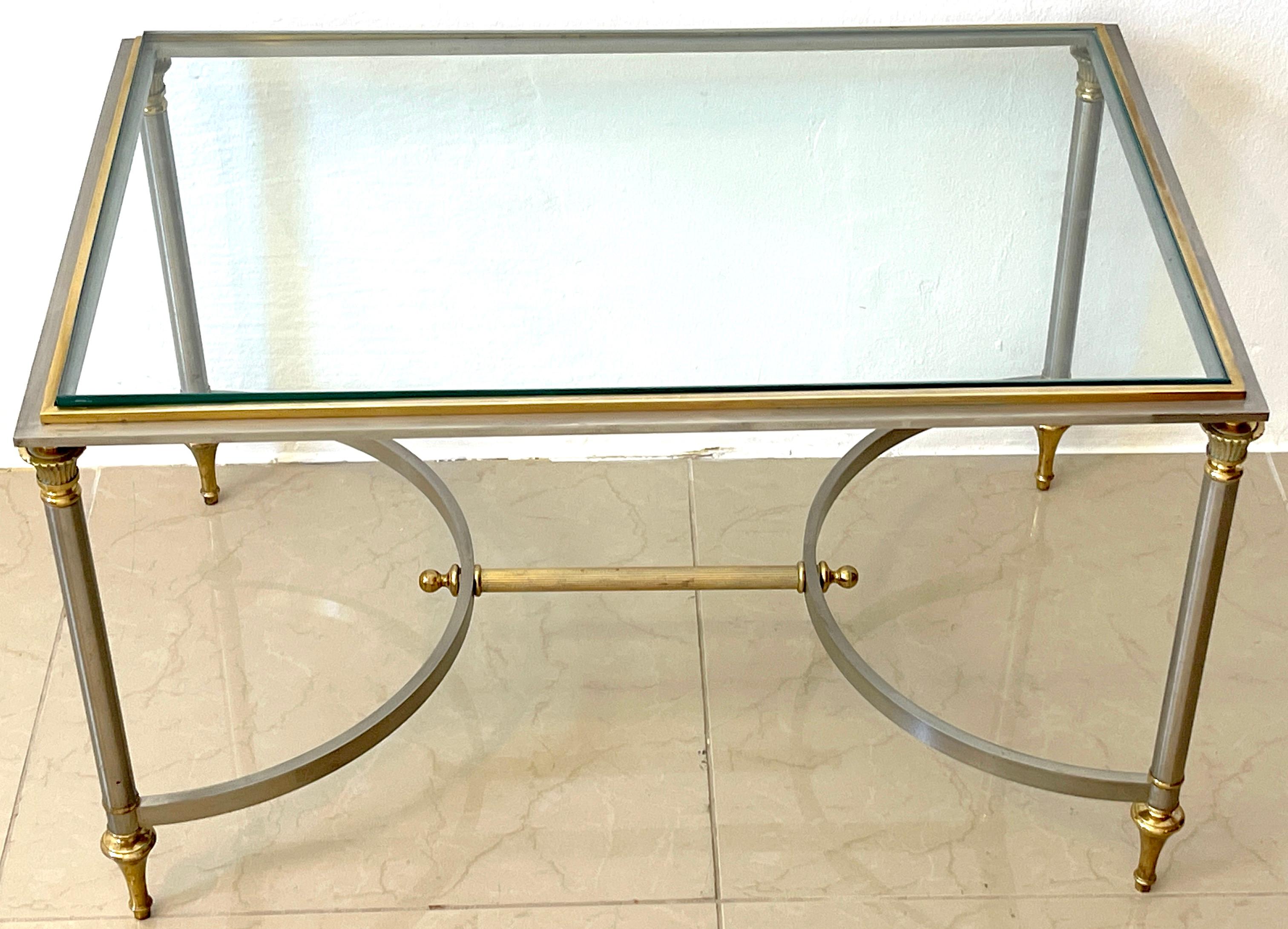 20th Century French Neoclassical Steel & Gilt Bronze Coffee Table, Style of Maison Jansen